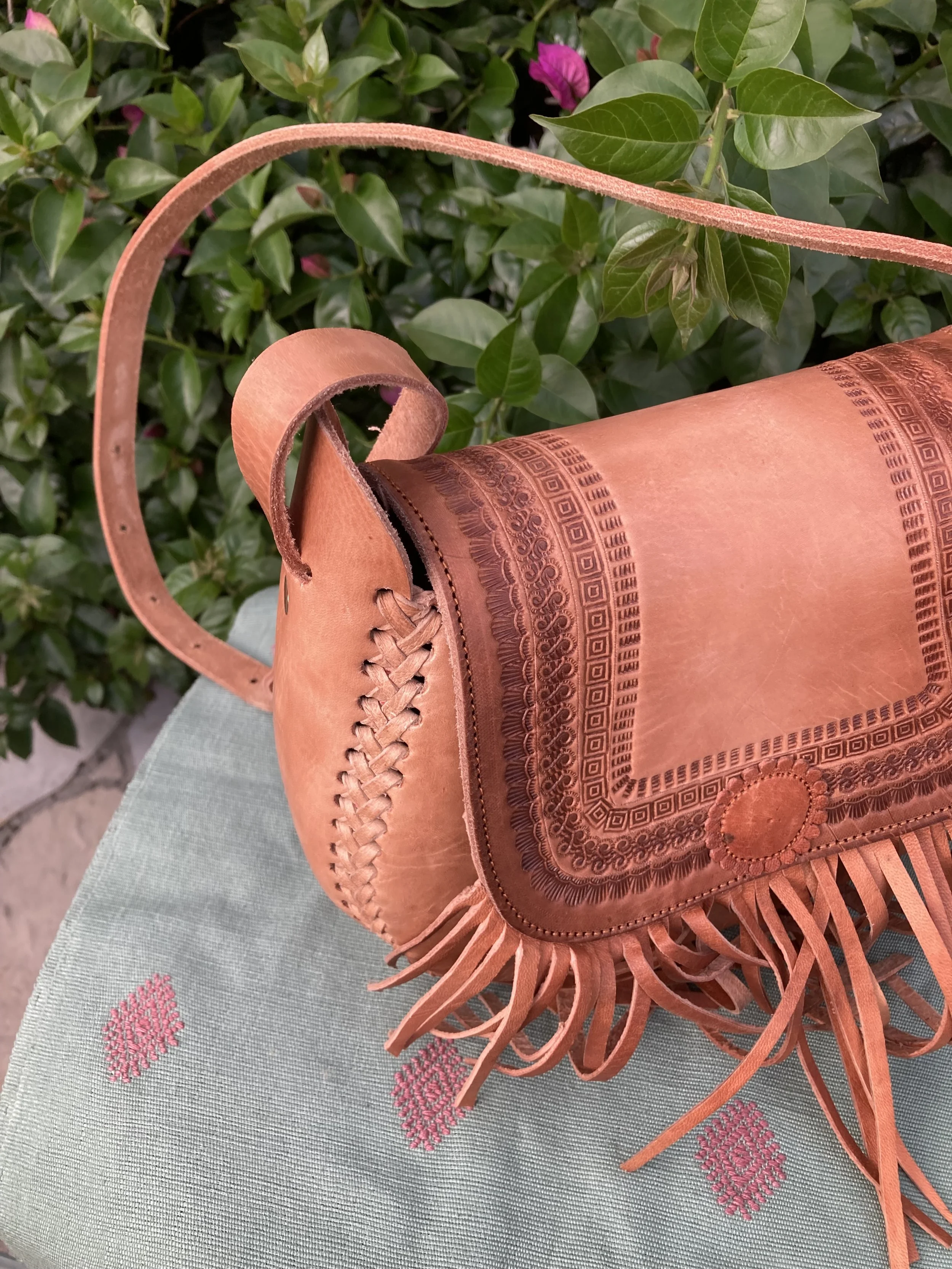 Leather Fringe Bag Hand Stamped — FORTUNA CHOCOLATE organic