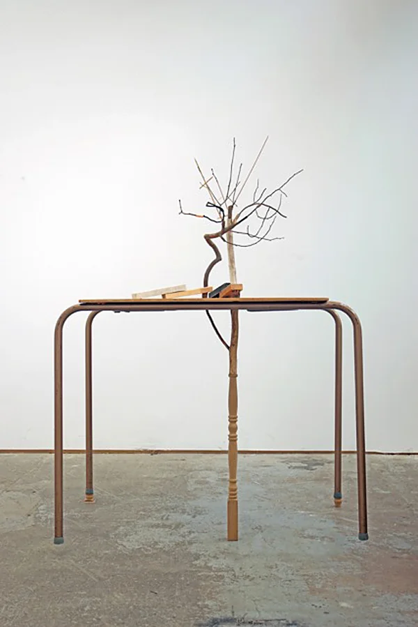 leter arber 2017 twigs and mixed wood products, marble, granite, table 52 x 37 x 30 inches