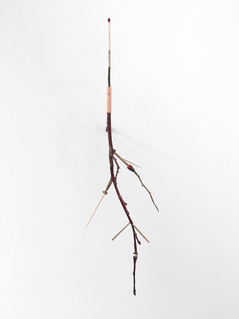  redbird  &nbsp;2017 twigs, mixed media wood products 18.5 x 5 x 6 inches 