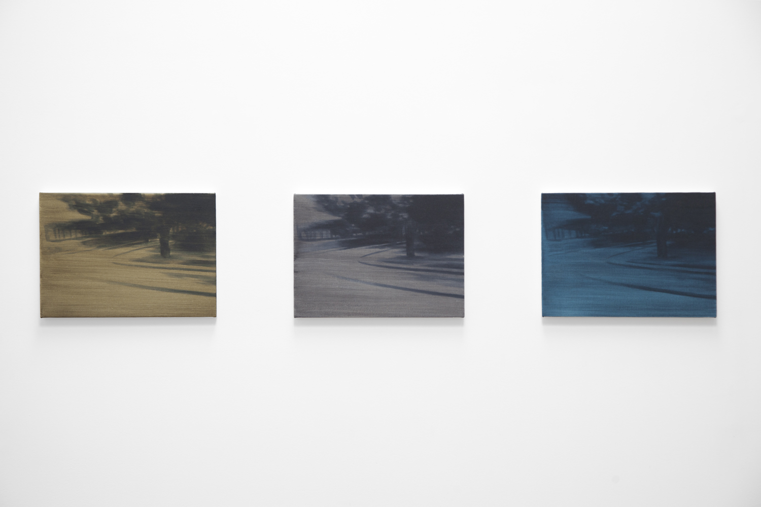   Roundabout (tri-colour fade)  2018 triptych; oil on canvas on panel 13 x 18 inches each 