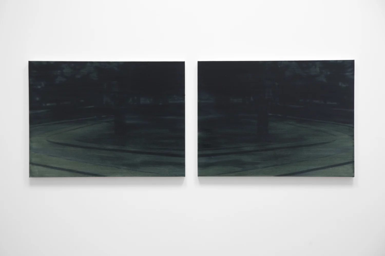 Roundabout (large dark mirror) 2018 diptych; oil on canvas on panel 30 x 40 inches each