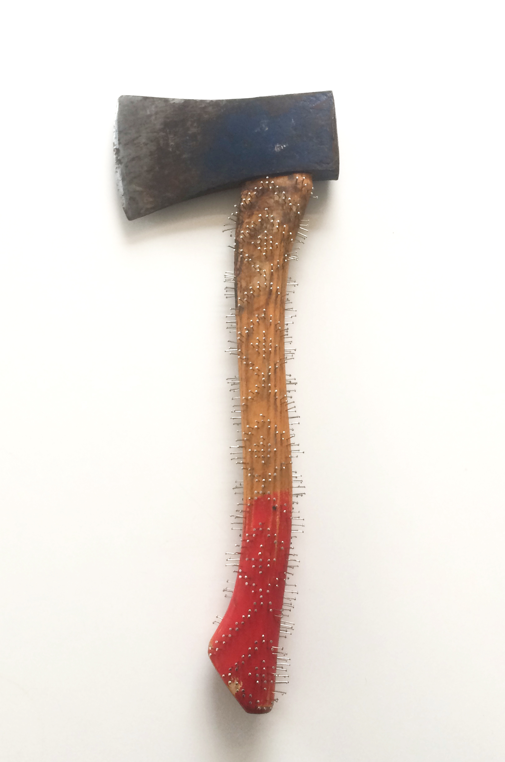   red end  2018   found axe, pins 13 x 19 inches 