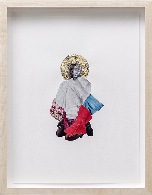   The Black Madonnas of Great Echoes no. 2  2021 collage, gold leaf on paper 12 x 9 inches 
