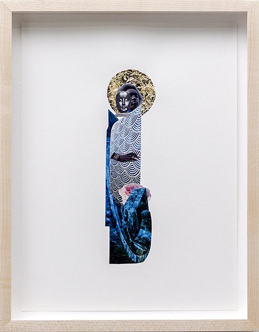  The Black Madonnas of Great Echoes no. 3  2021 collage, gold leaf on paper 12 x 9 inches 