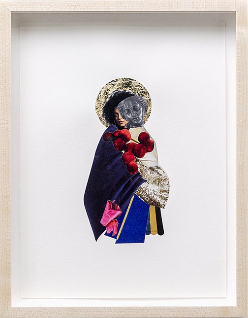   The Black Madonnas of Great Echoes no. 4  2021 collage, gold leaf on paper 12 x 9 inches 