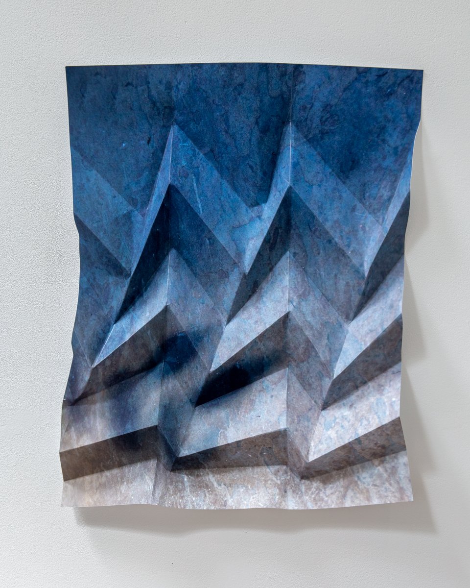   Tessellations (Curved Miura 01 Blue)  2022 folded archival pigment print unique 18 x 15 inches 