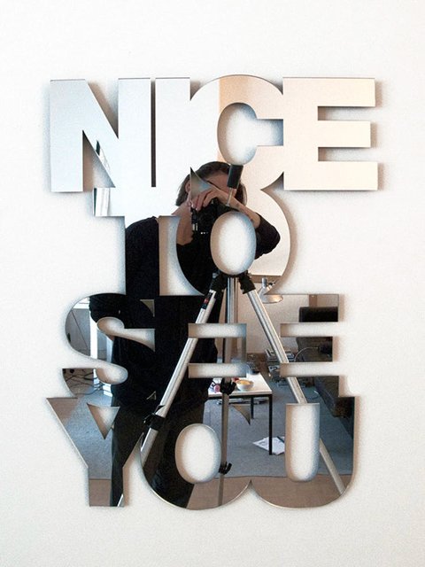   Nice To See You  2023 silver acrylic mirror, archival backing edition of 3 32 x 24 inches 