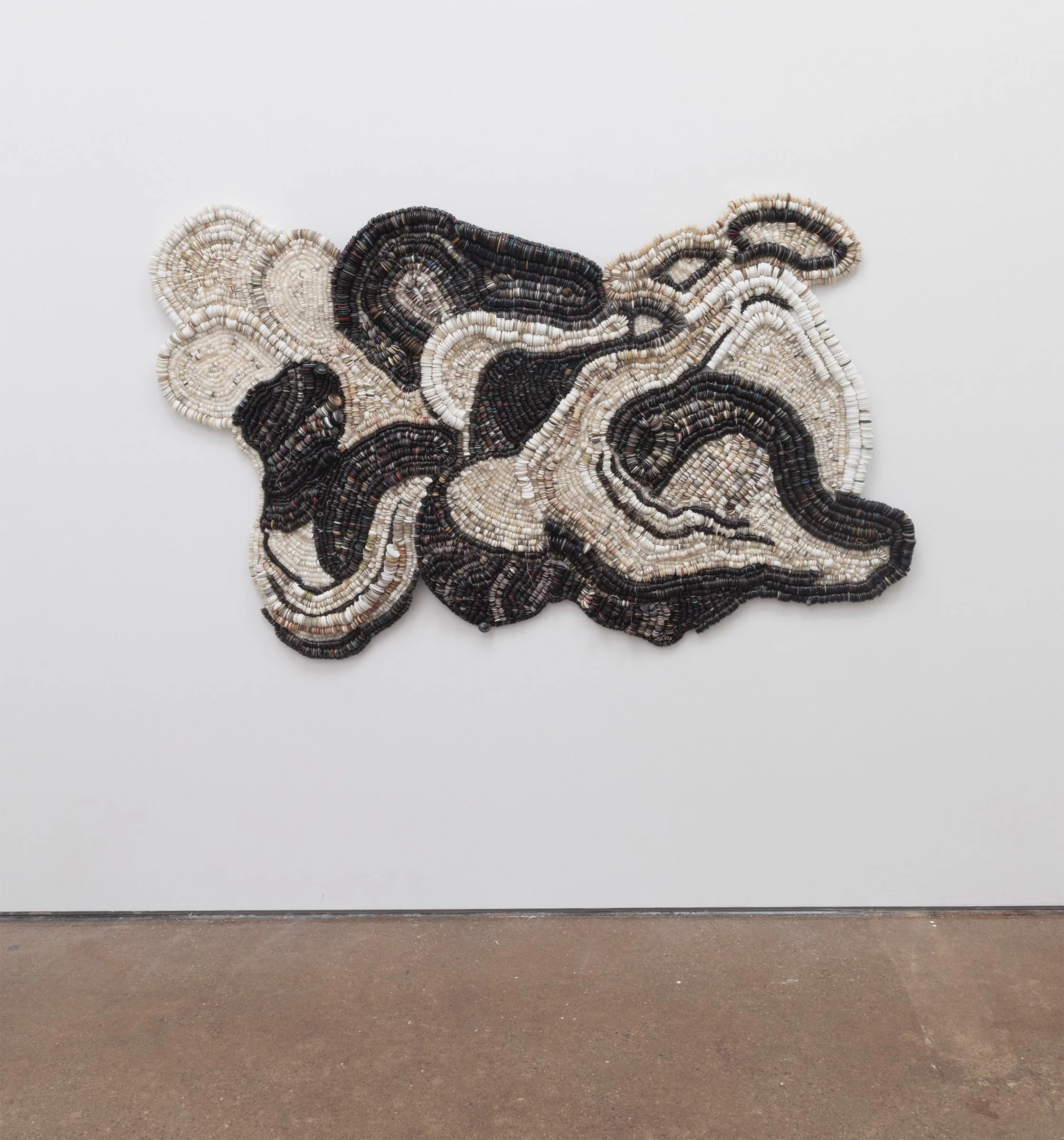   continuum  2024 new and salvaged buttons, thread, canvas 43 × 69 inches 