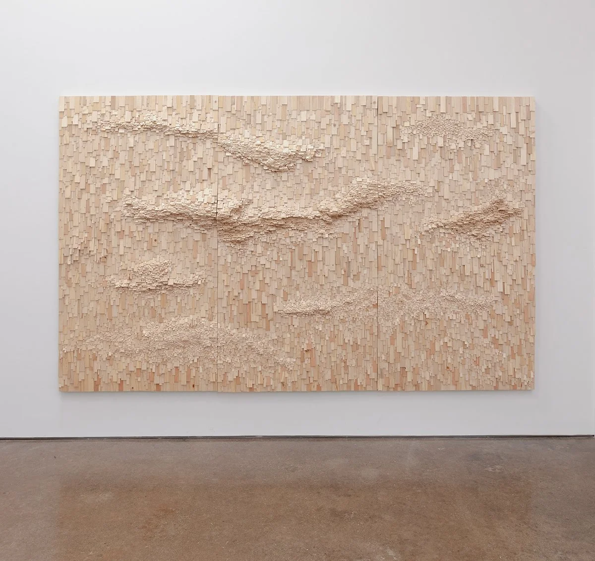   pulse  2024 manufactured wood, clear acrylic medium, on plywood panel 72 × 120 × 5 inches 