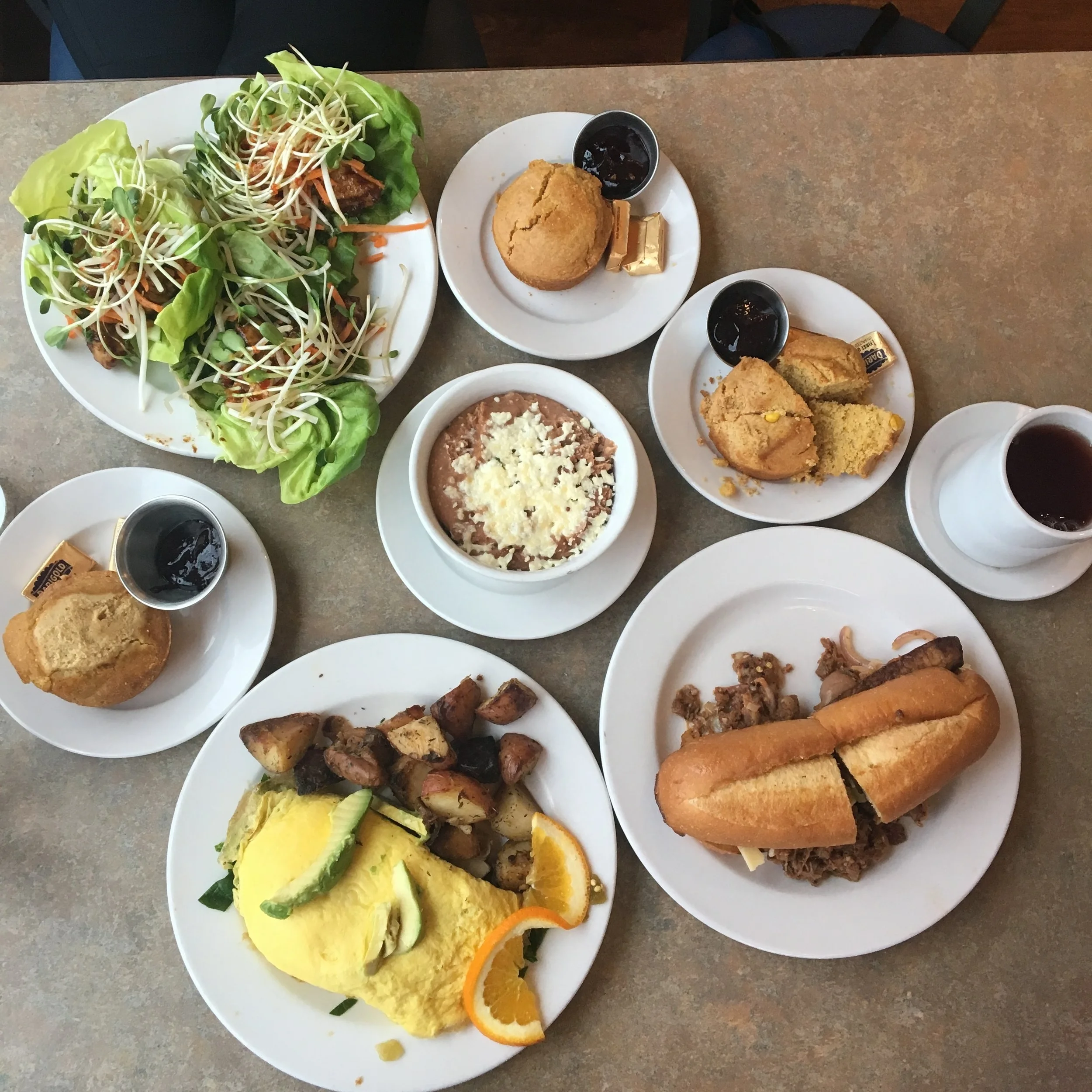 We had a pre-climb lunch at one of my favorite places: Mother's Market! They have some bomb cornbread so I opted to eat the cornbread and skip the side of potatoes that came with my omelette: balance.