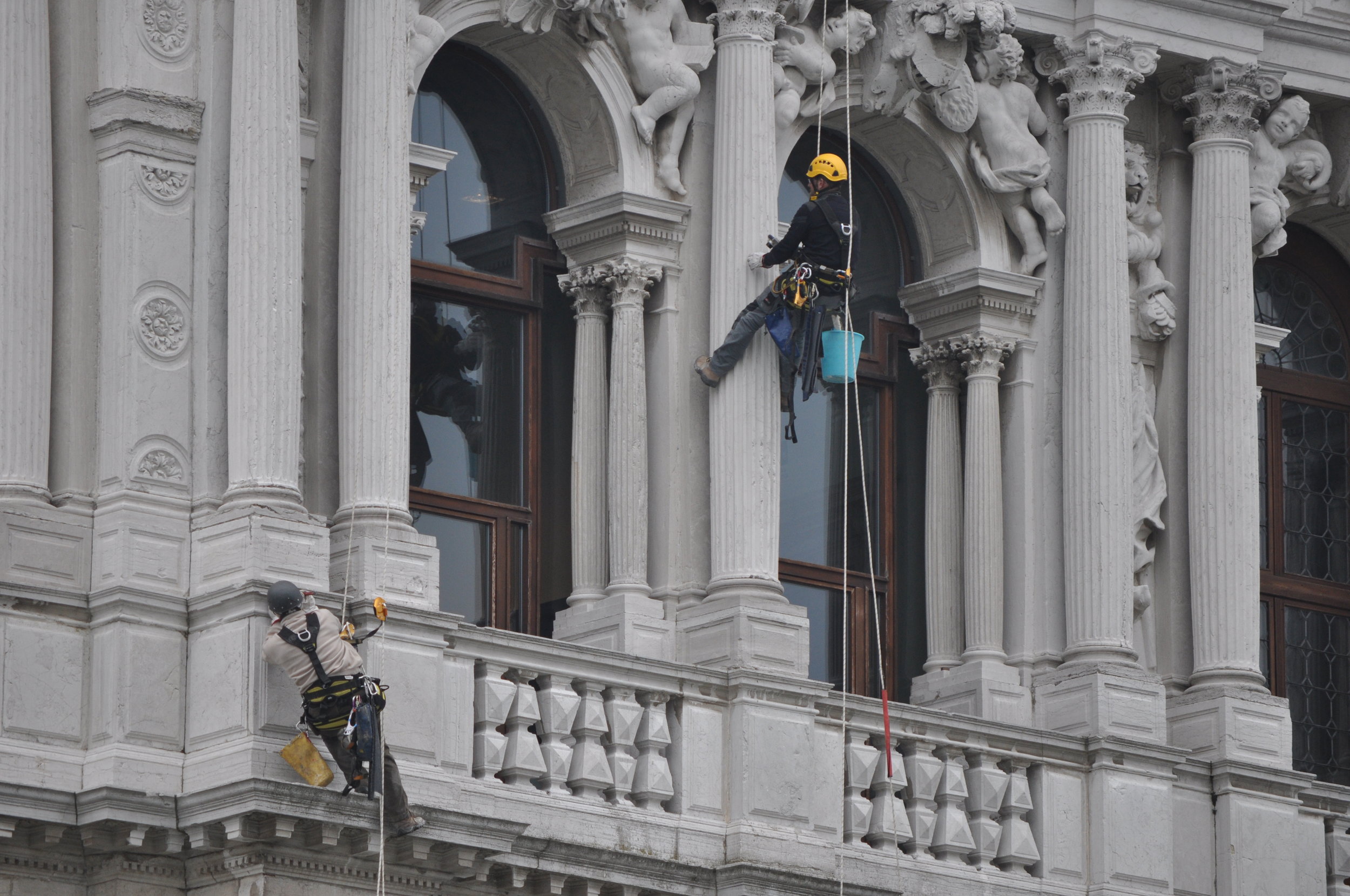  Inspection of the exterior of the Ca Pesaro Museum, Venice 