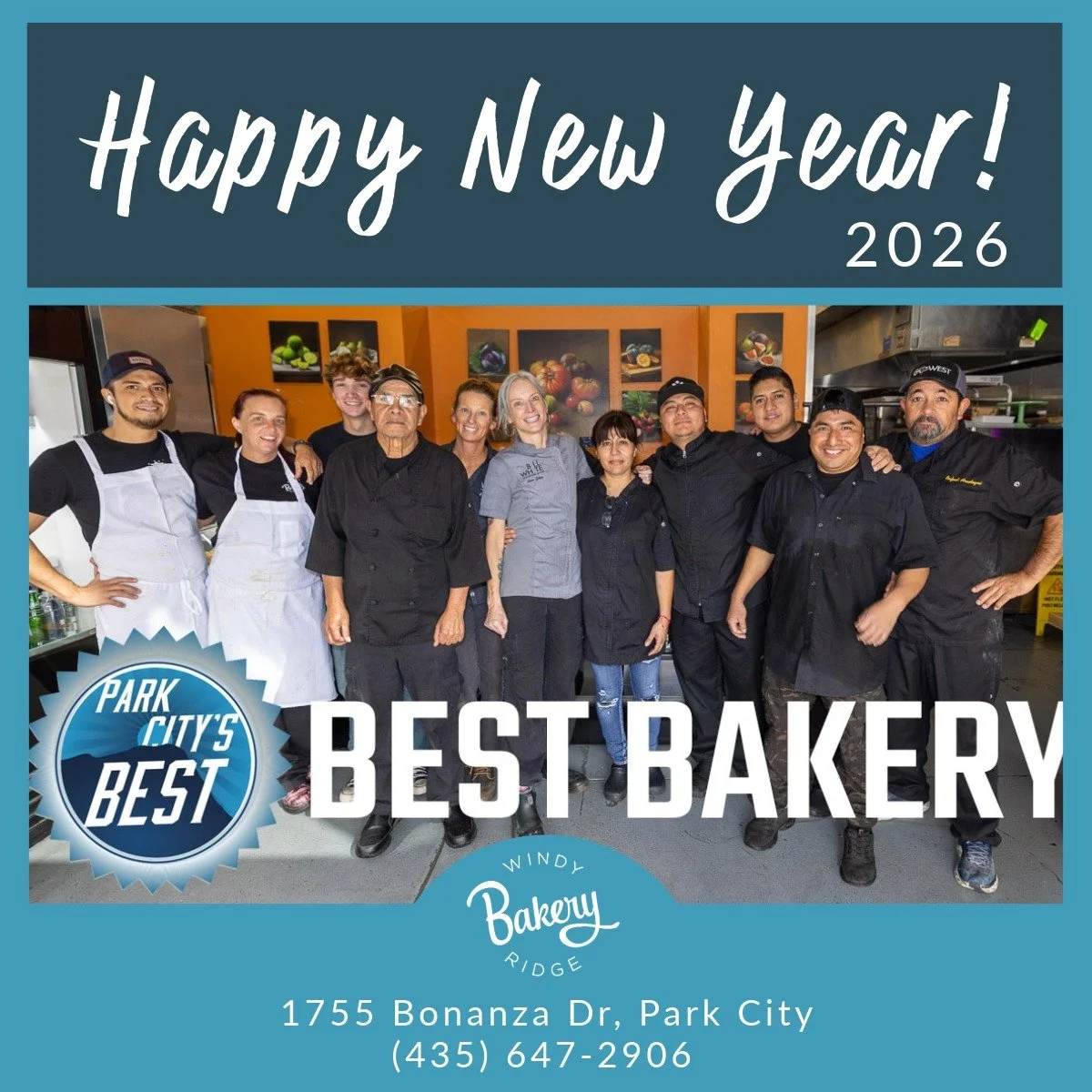 🎉 Happy New Year 2026 from all of us at Windy Ridge Bakery! 🥐

We are incredibly grateful for your support and for voting us Park City&rsquo;s Best! Your love for our bakery inspires us every day, and we&rsquo;re honored to be part of this amazing 