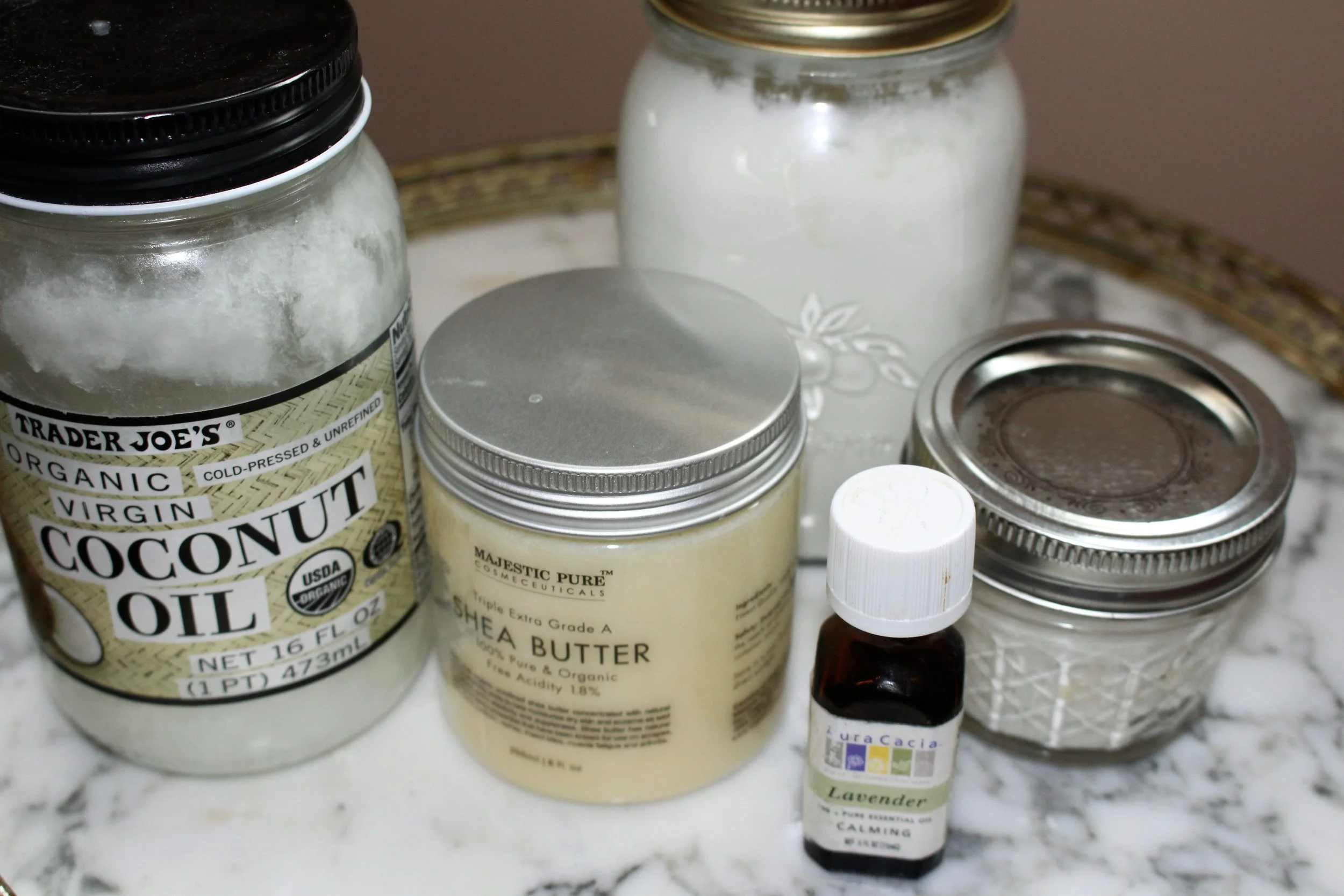 Not pictured: The grapeseed oil I used, and another glass container full of body butter because this recipe makes enough to last months. Or share, if you're feeling generous.