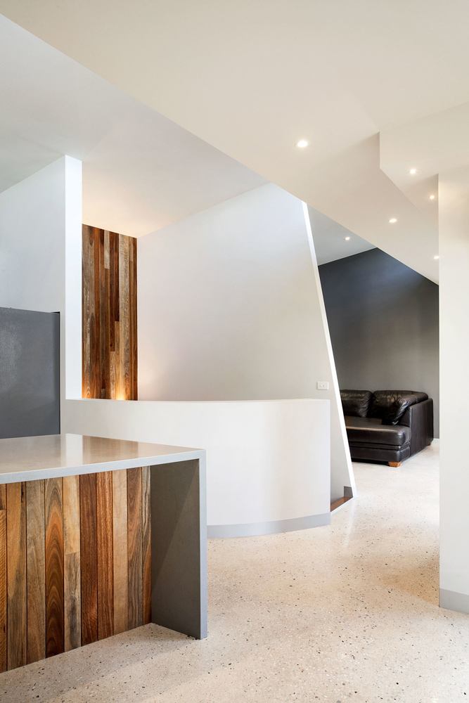Living space with a suspended polished conrete floor