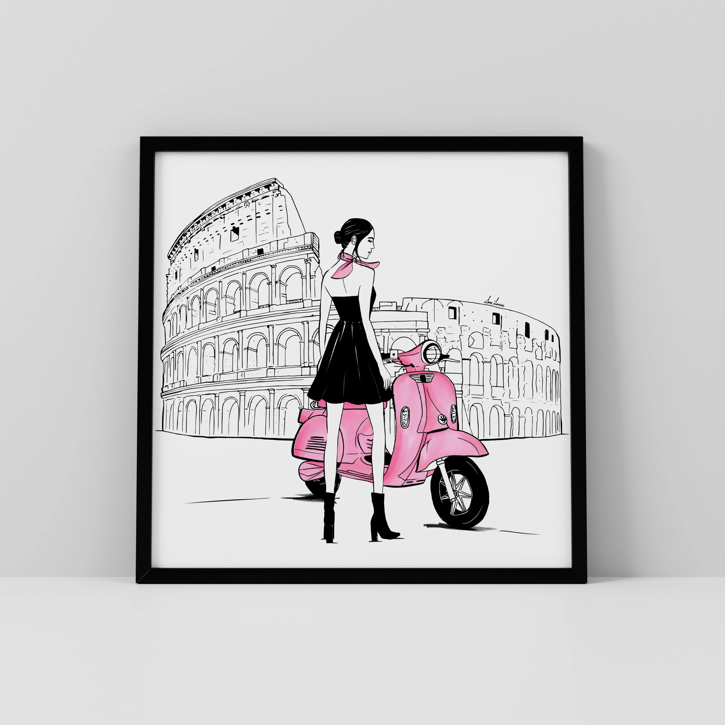 Rome Fashion Illustration Print (The Colosseum) - Pink