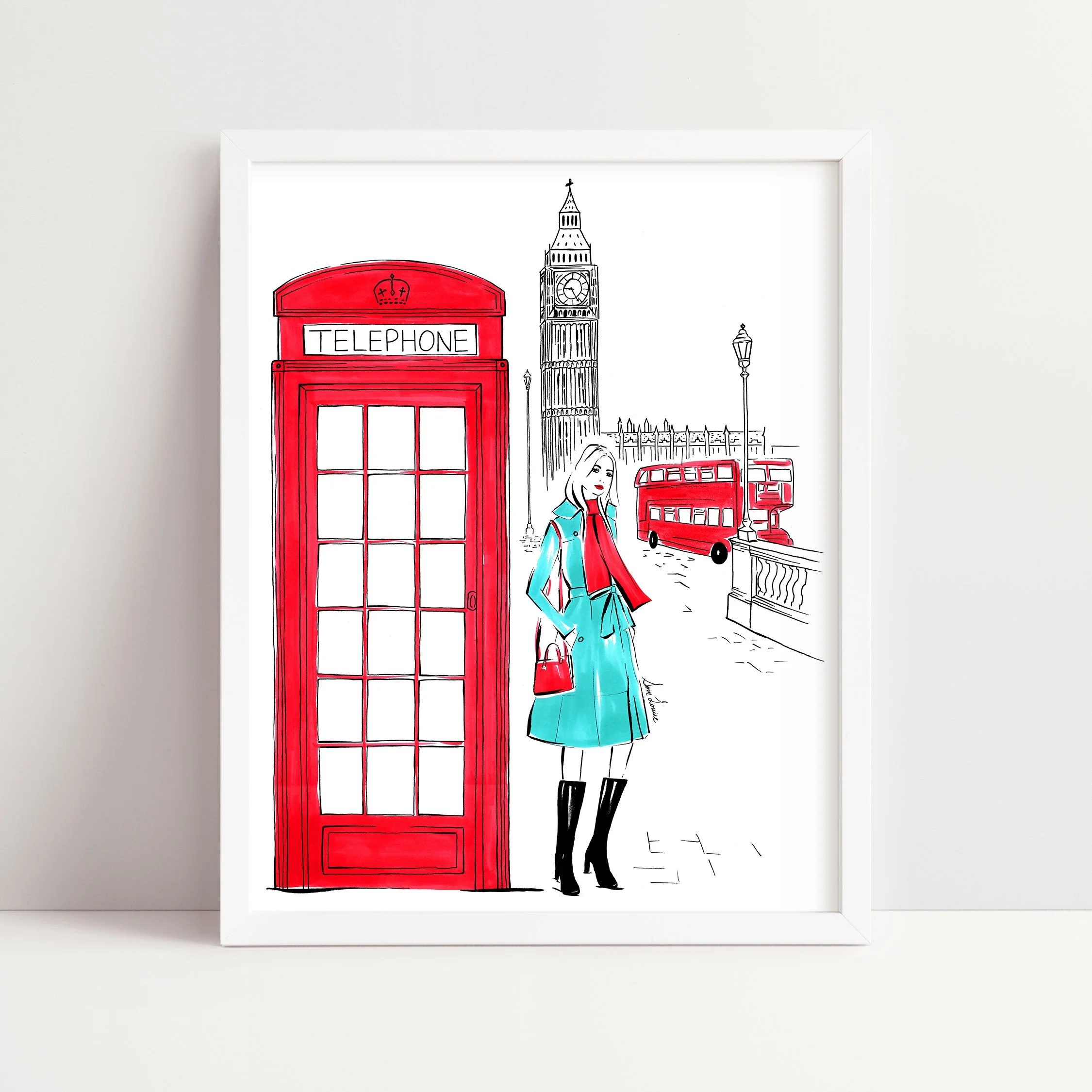 London Fashion Illustration Print - Aqua