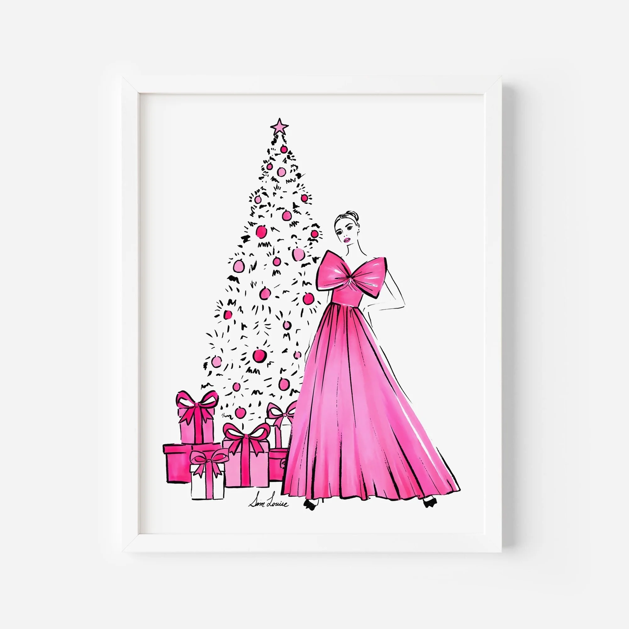 Pink Christmas Fashion Illustration