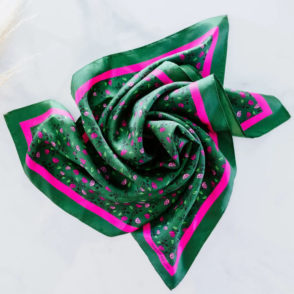 Emerald Floral Silk Scarf/ Bandana | Silk Scarves for Women — Sam