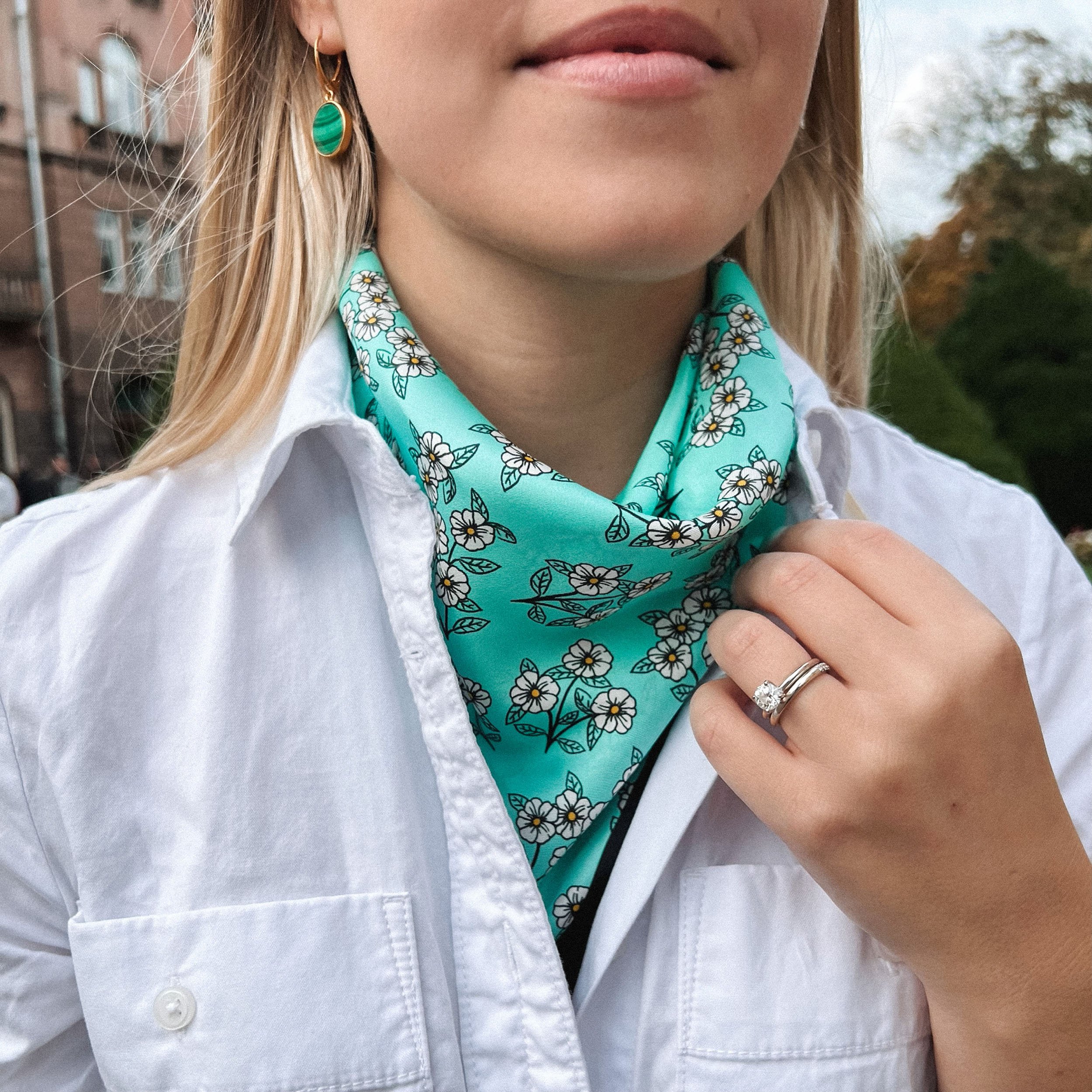 Turquoise Floral Silk Scarf