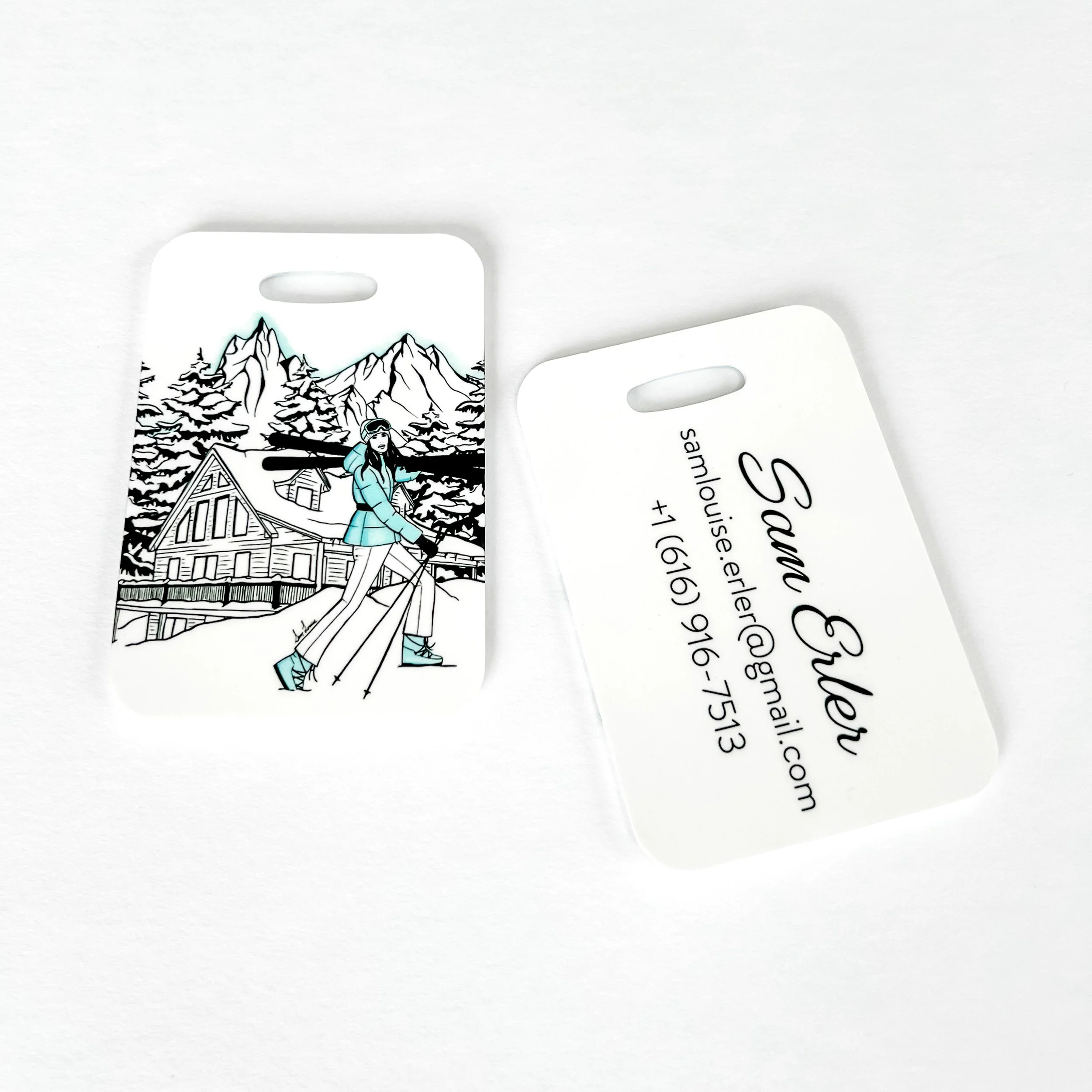 Personalized Luggage Tag with Ski Chalet Fashion Print