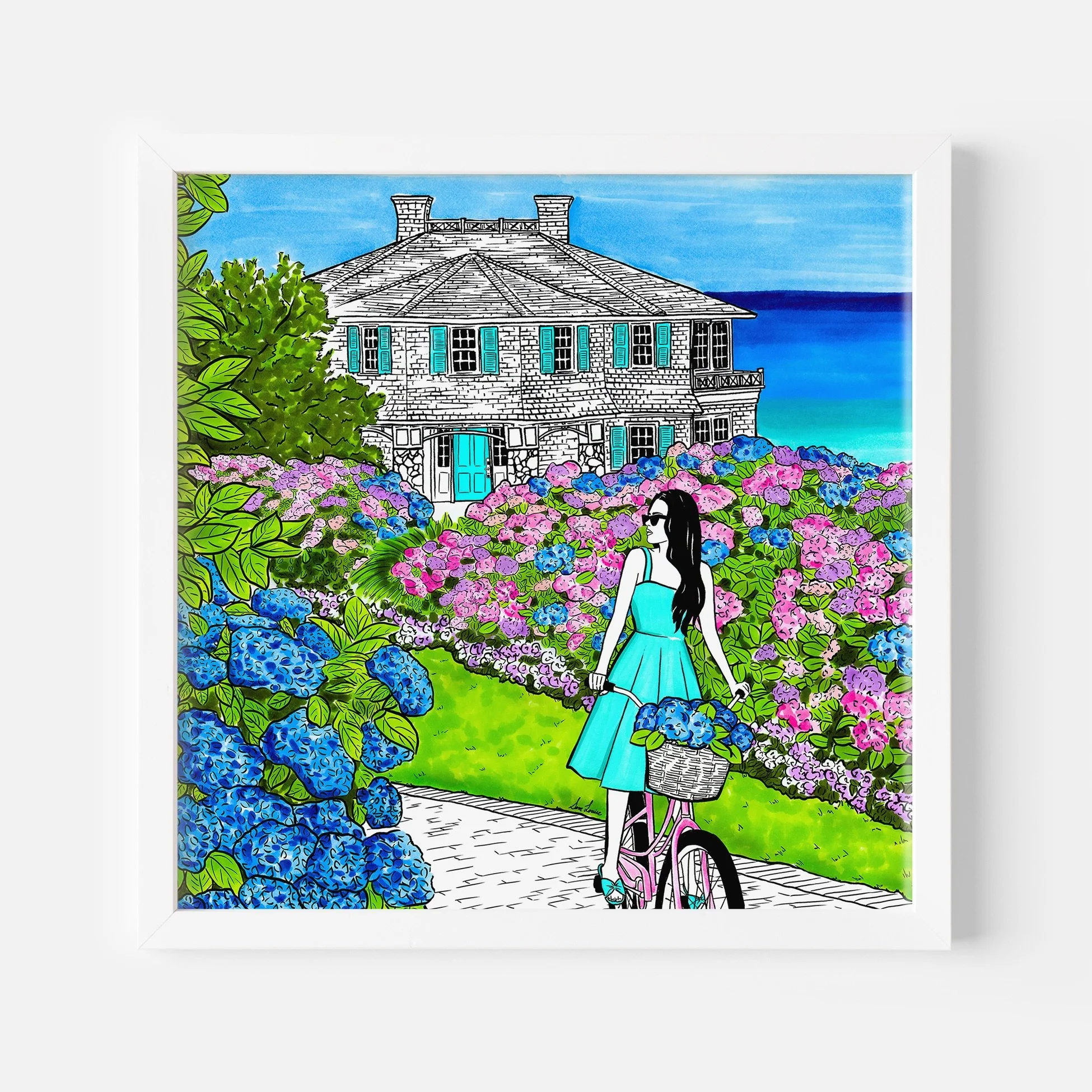 Wishing it would stay summer for a little bit longer 🌸 Shop the Coastal Hydrangeas Fashion Illustration Print, now available on our website (link in bio). 🌊💙 

#fashionillustrator #fashionillustrations #hydrangeas #hydrangeaseason #coastalart