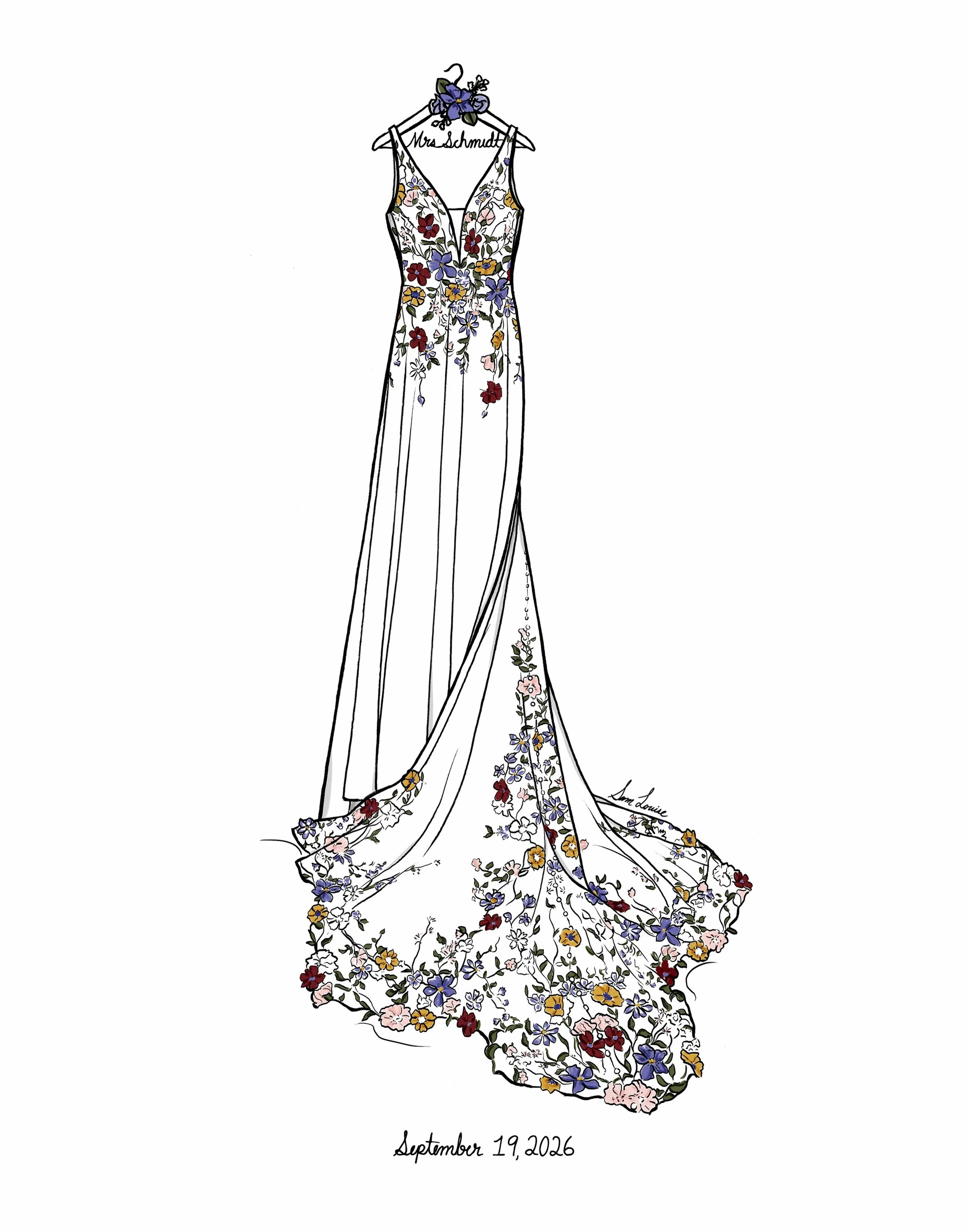 Belated happy wedding day to the Schmidts! 💜 So far my favorite dress of 2026 ✨💐

#2026bride #weddingdresses #weddingart #weddingillustration #bridegift