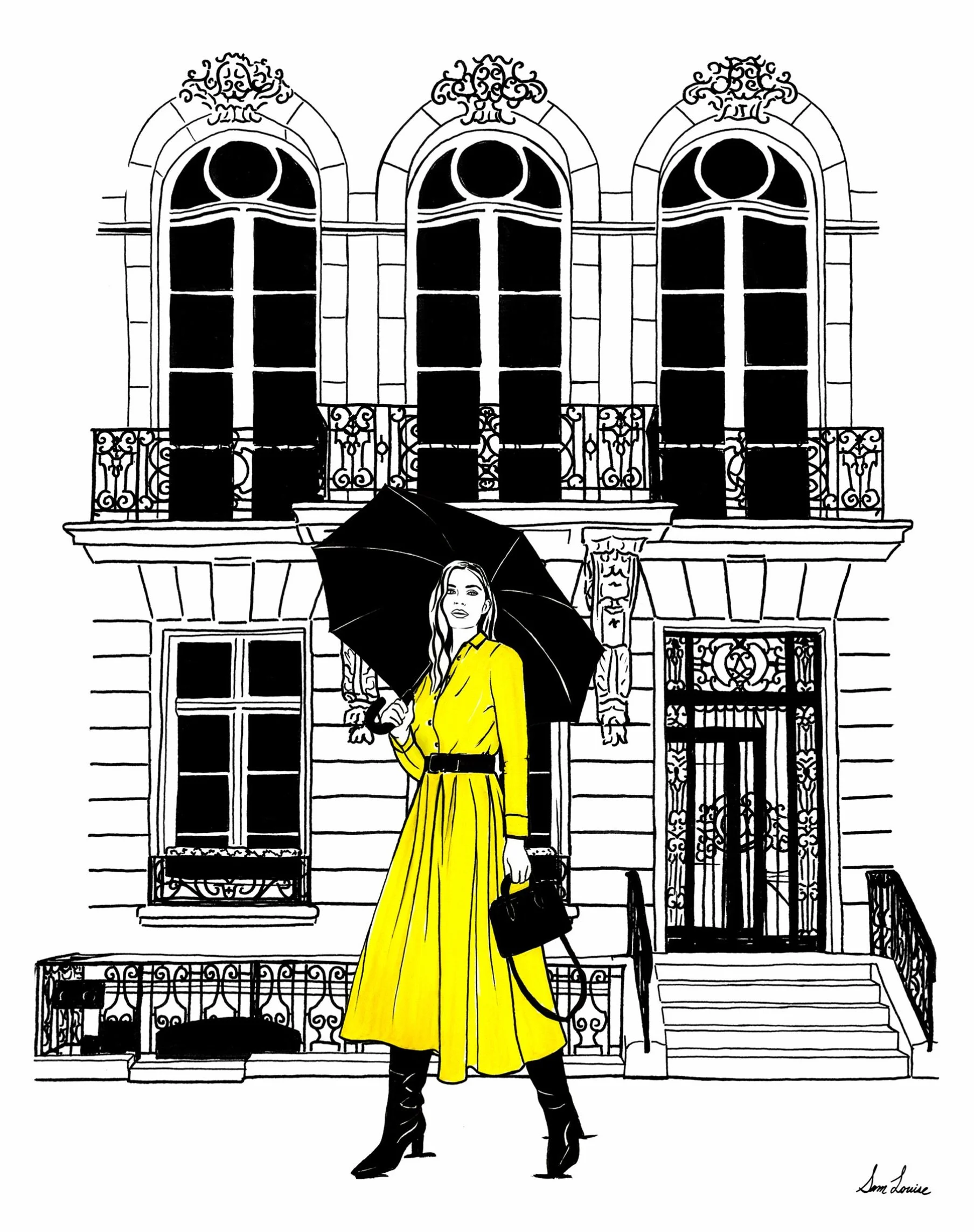 Rain or shine, I love a city stroll ☔️ Shop the Rainy Day Stroll giclee at the link in bio 💛

#fashionillustration #fashionart #citygirl #yellowdress #fashionsketch
