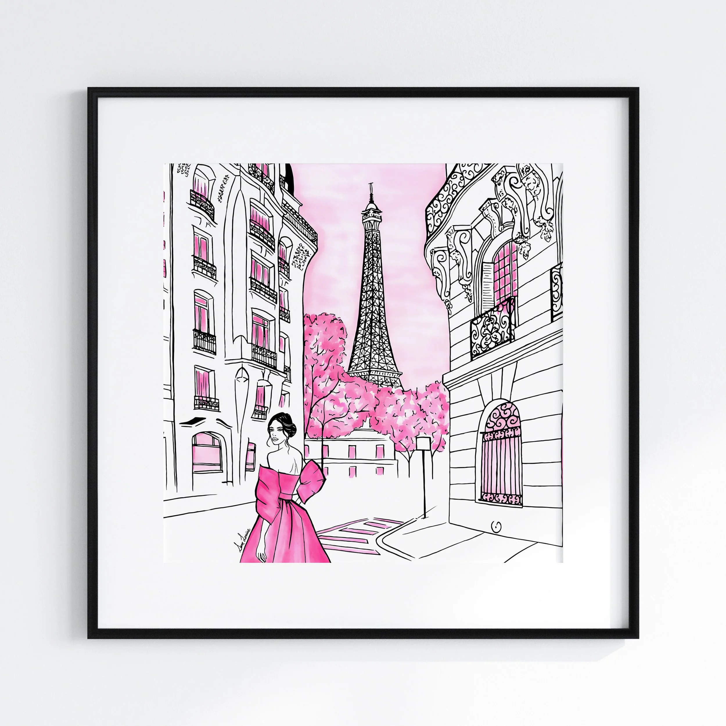 Pink Paris Fashion Illustration Print