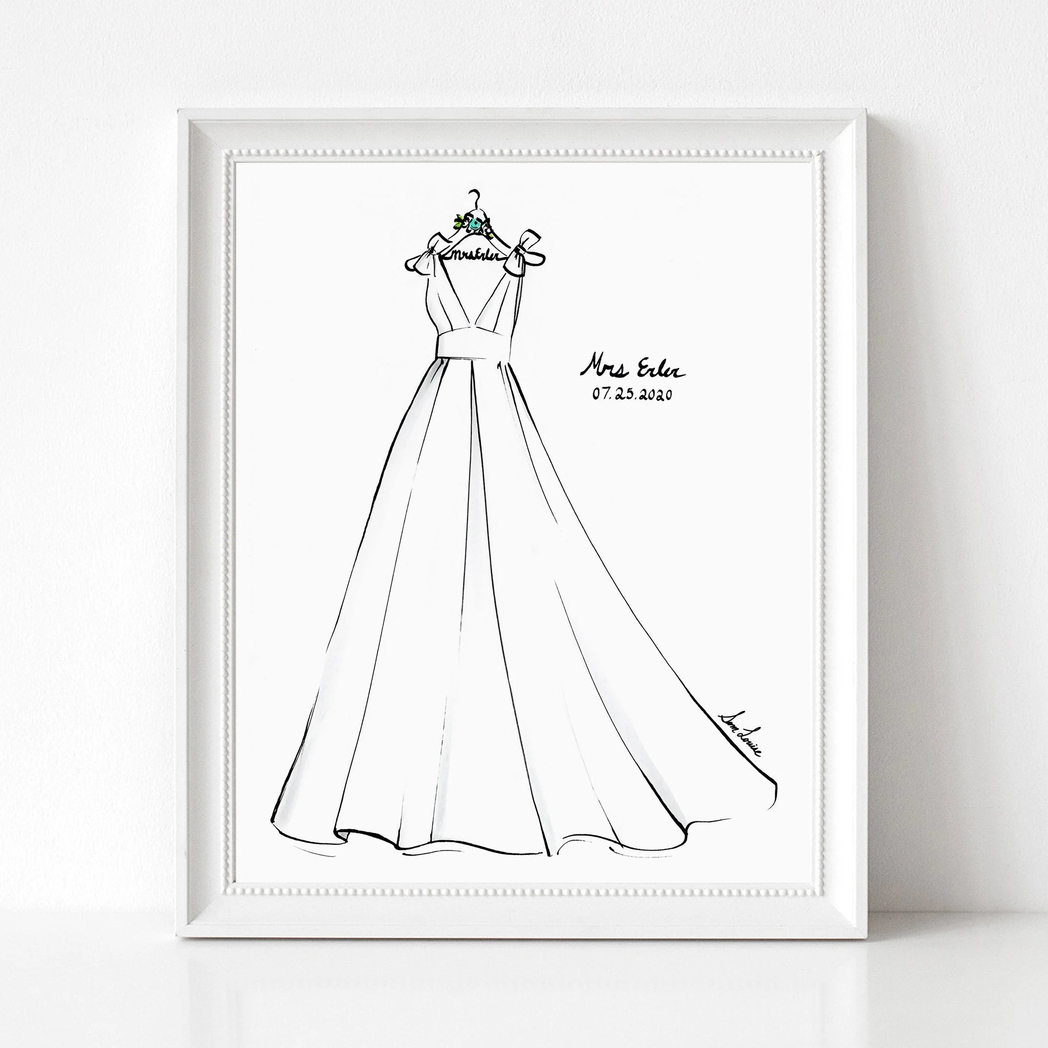 custom wedding dress illustration by sam louise
