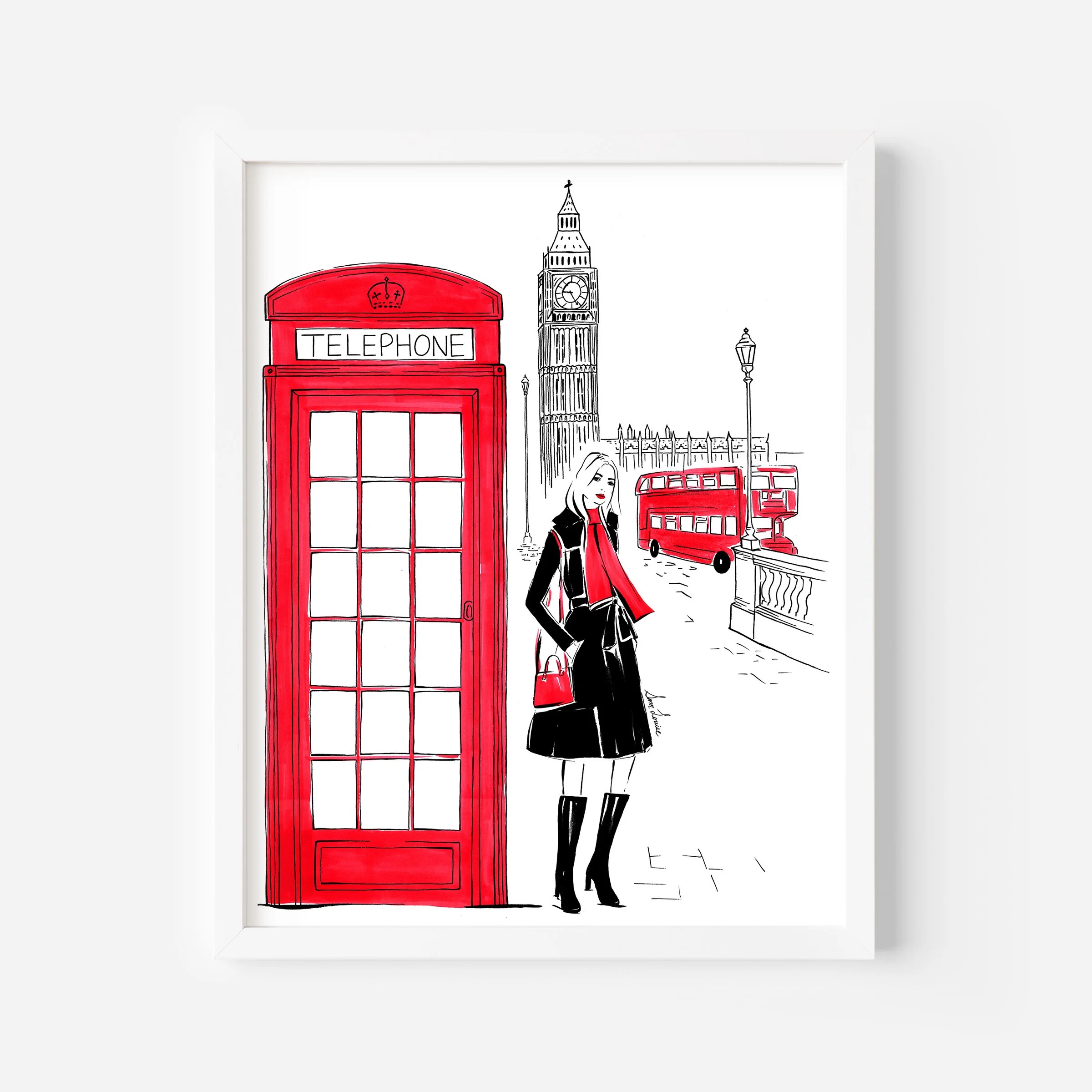 London Fashion Illustration Print - Black