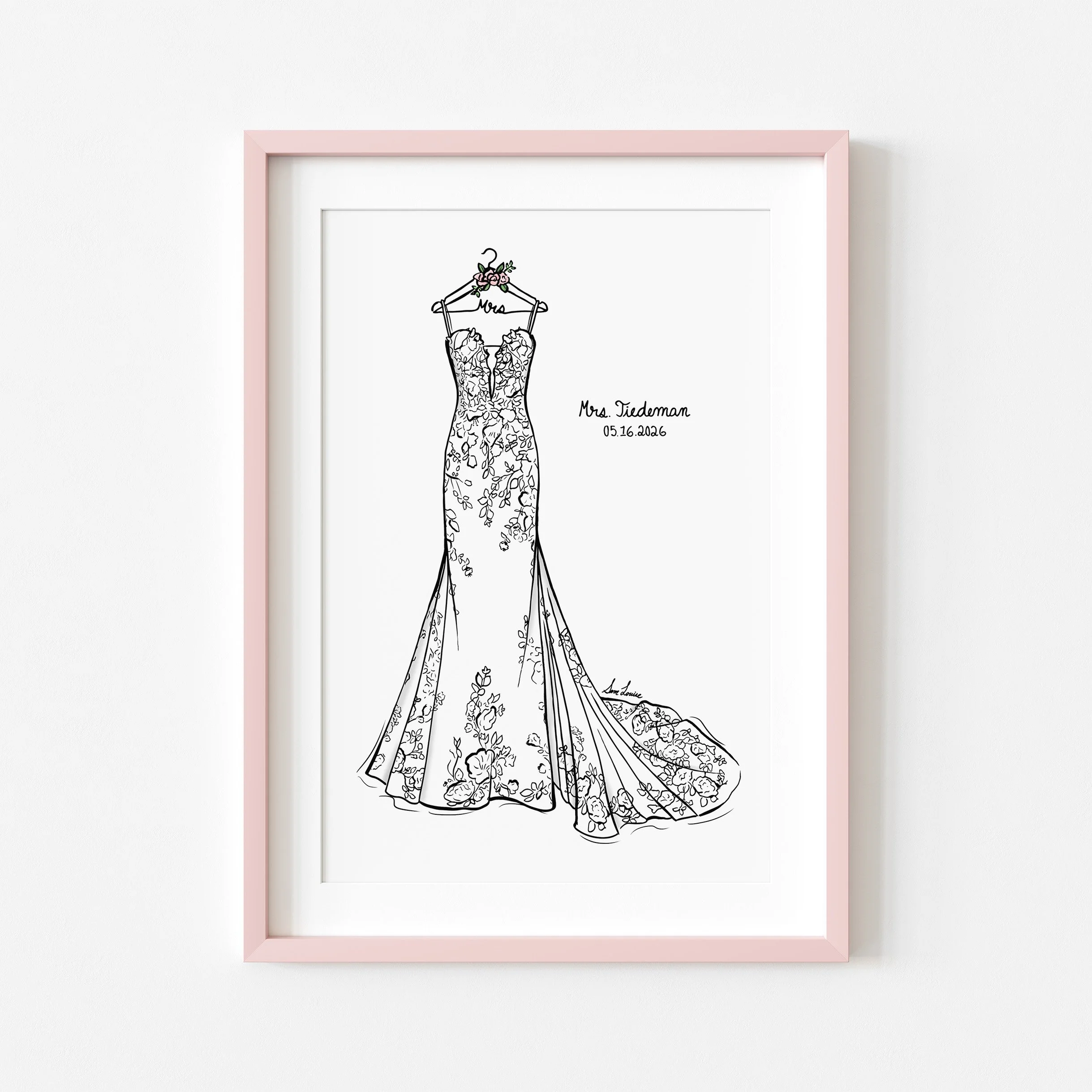 wedding art in pink frame