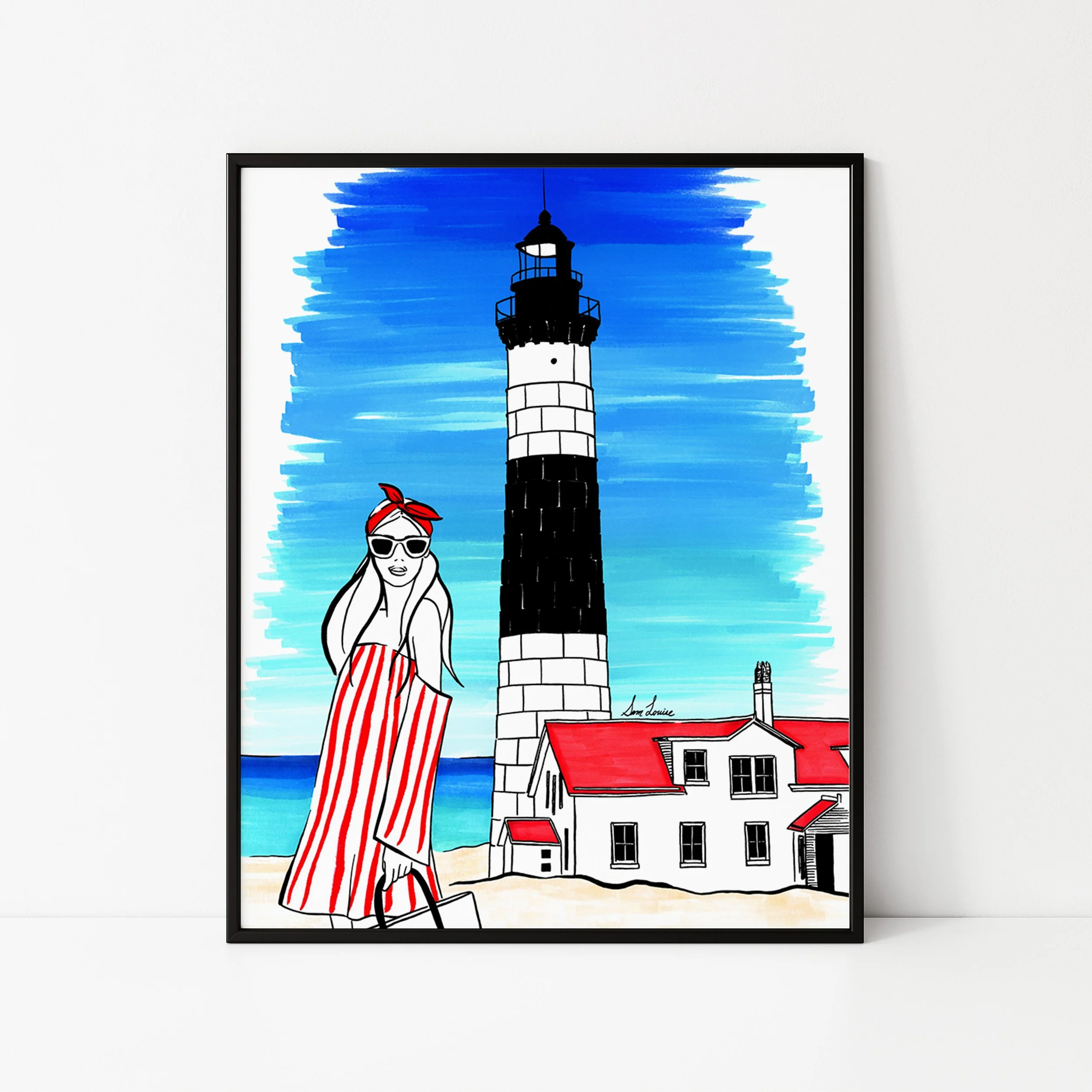 Lake Michigan Fashion Illustration Print (Big Sable Point Lighthouse)