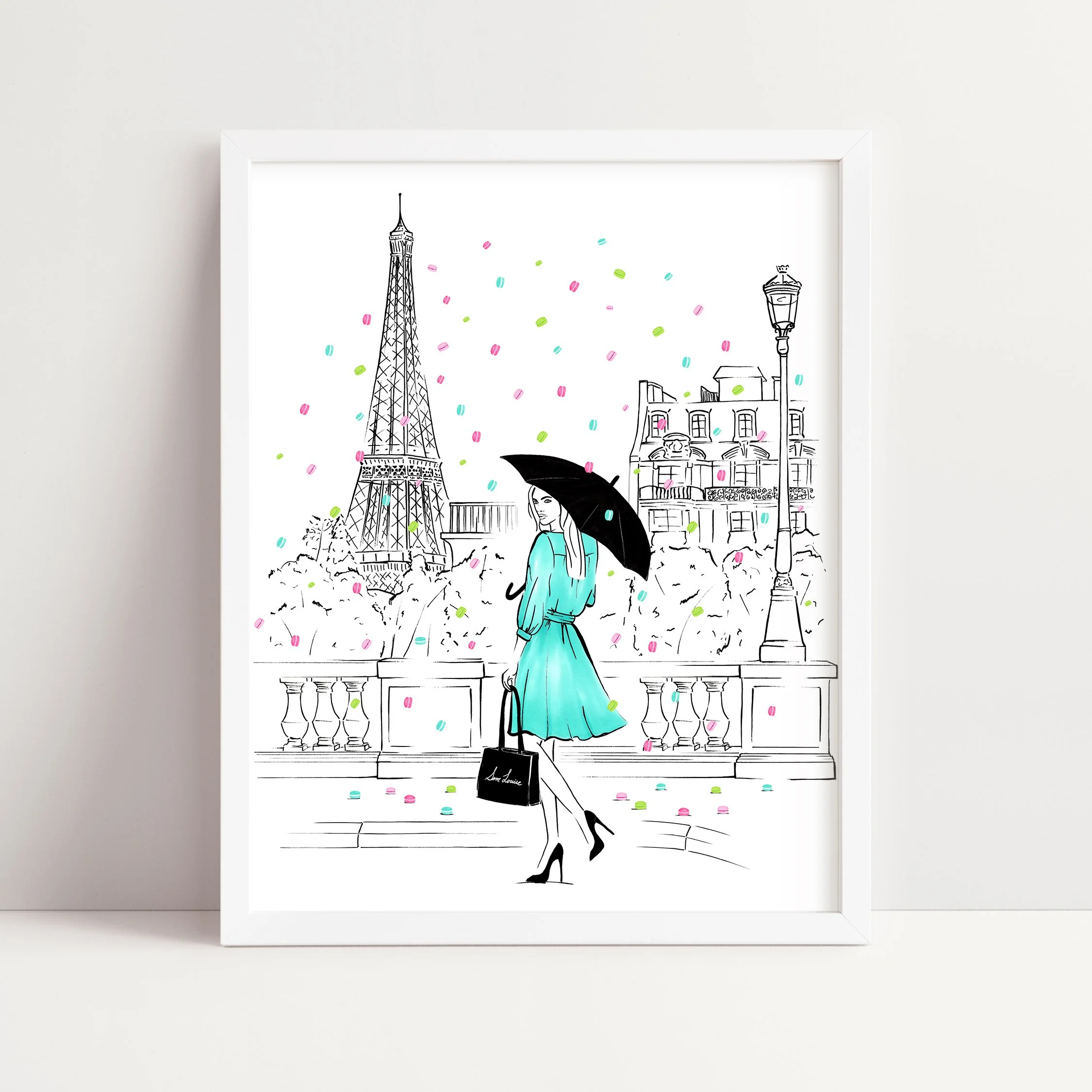 Paris Fashion Illustration Print (Raining Macarons)