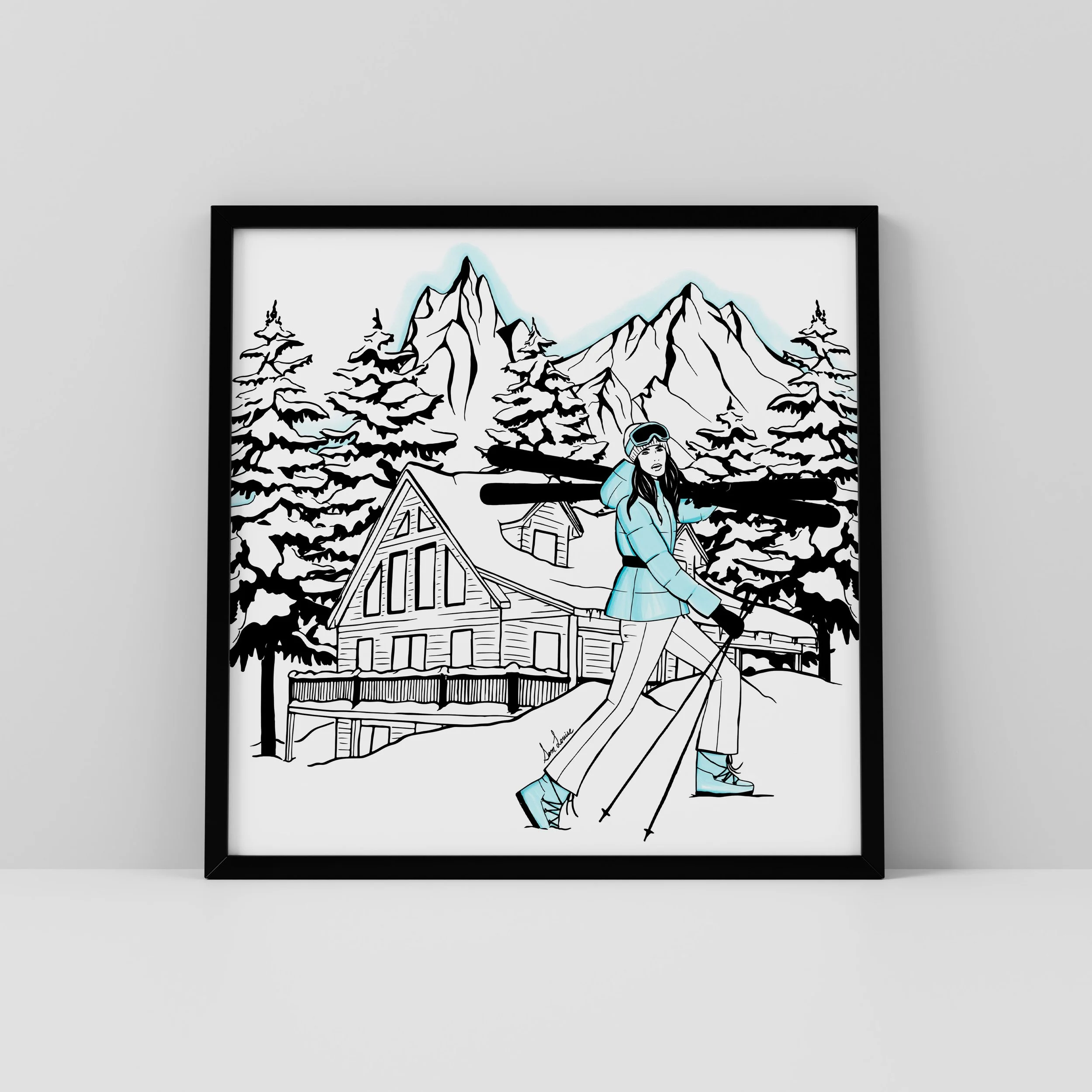 Ski Chalet Fashion Illustration Print