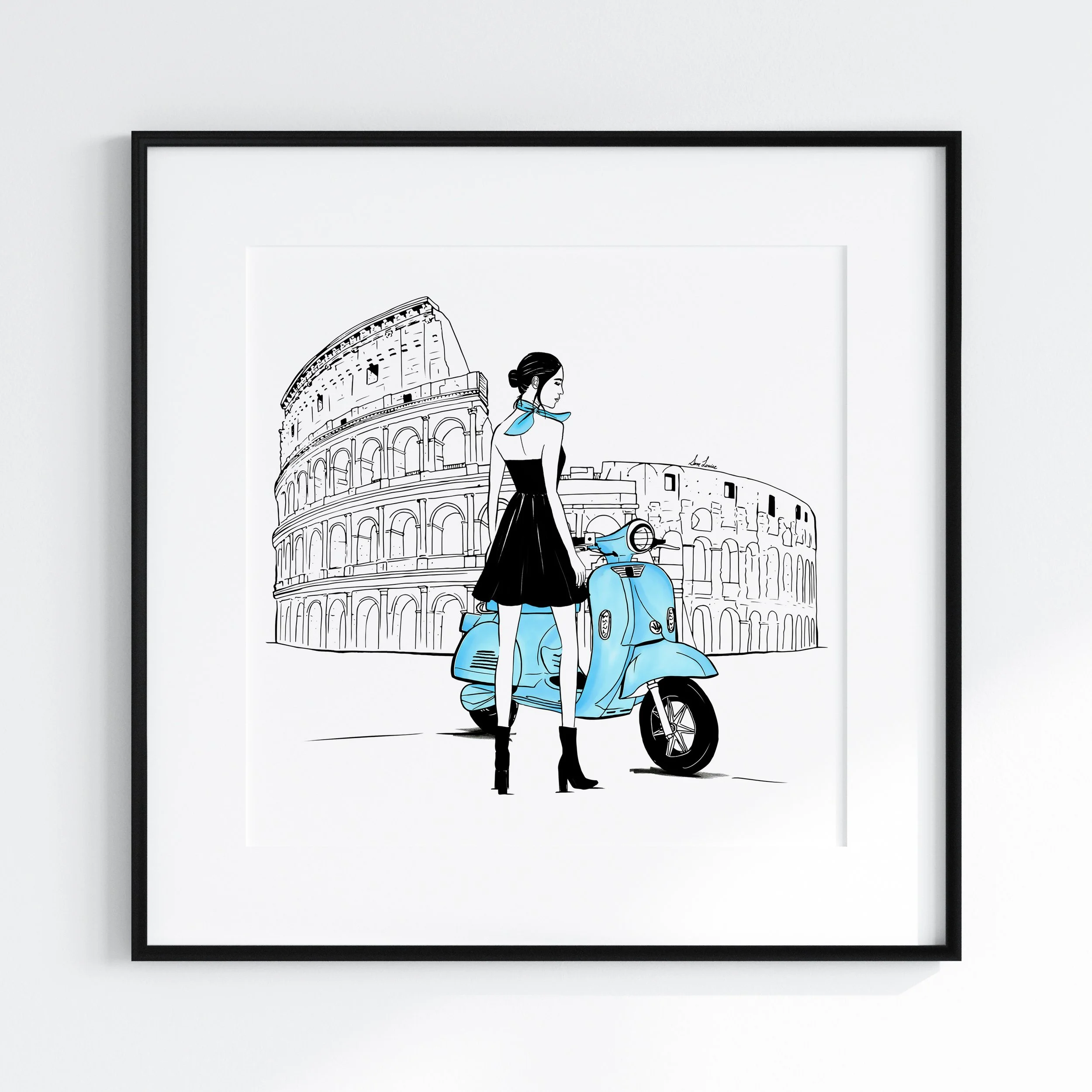 Rome Fashion Illustration Print (The Colosseum) - Blue