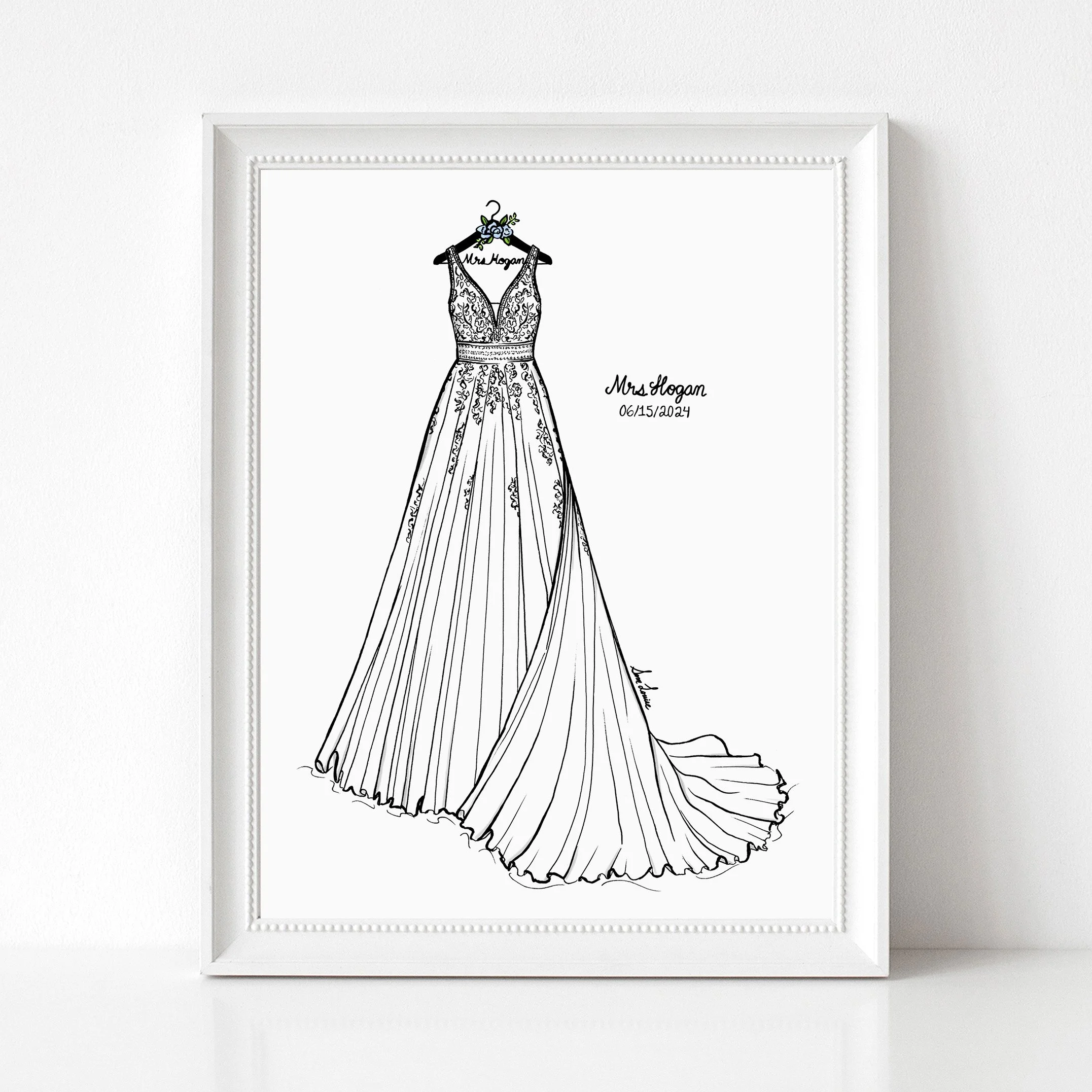 wedding dress illustration gift for bride