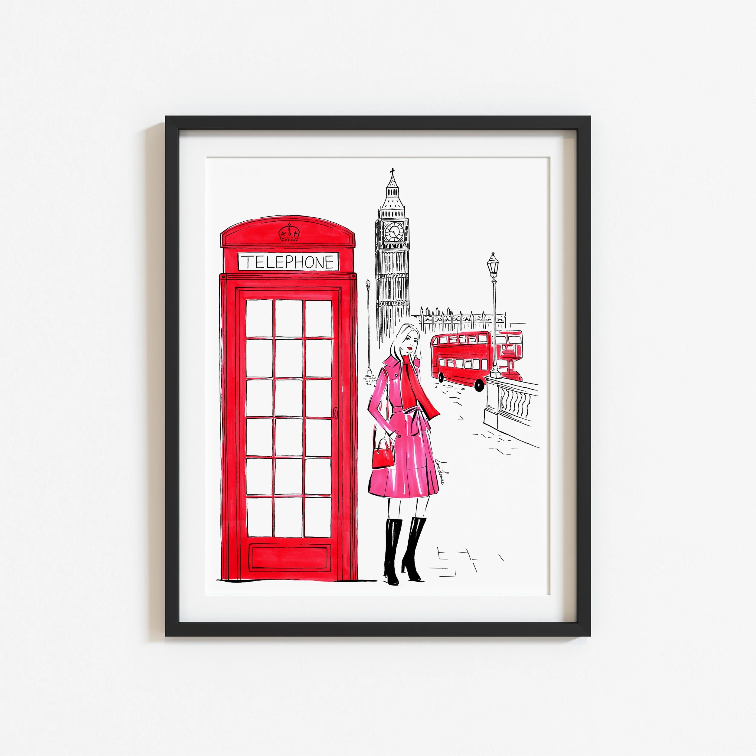 London Fashion Illustration Print - Pink