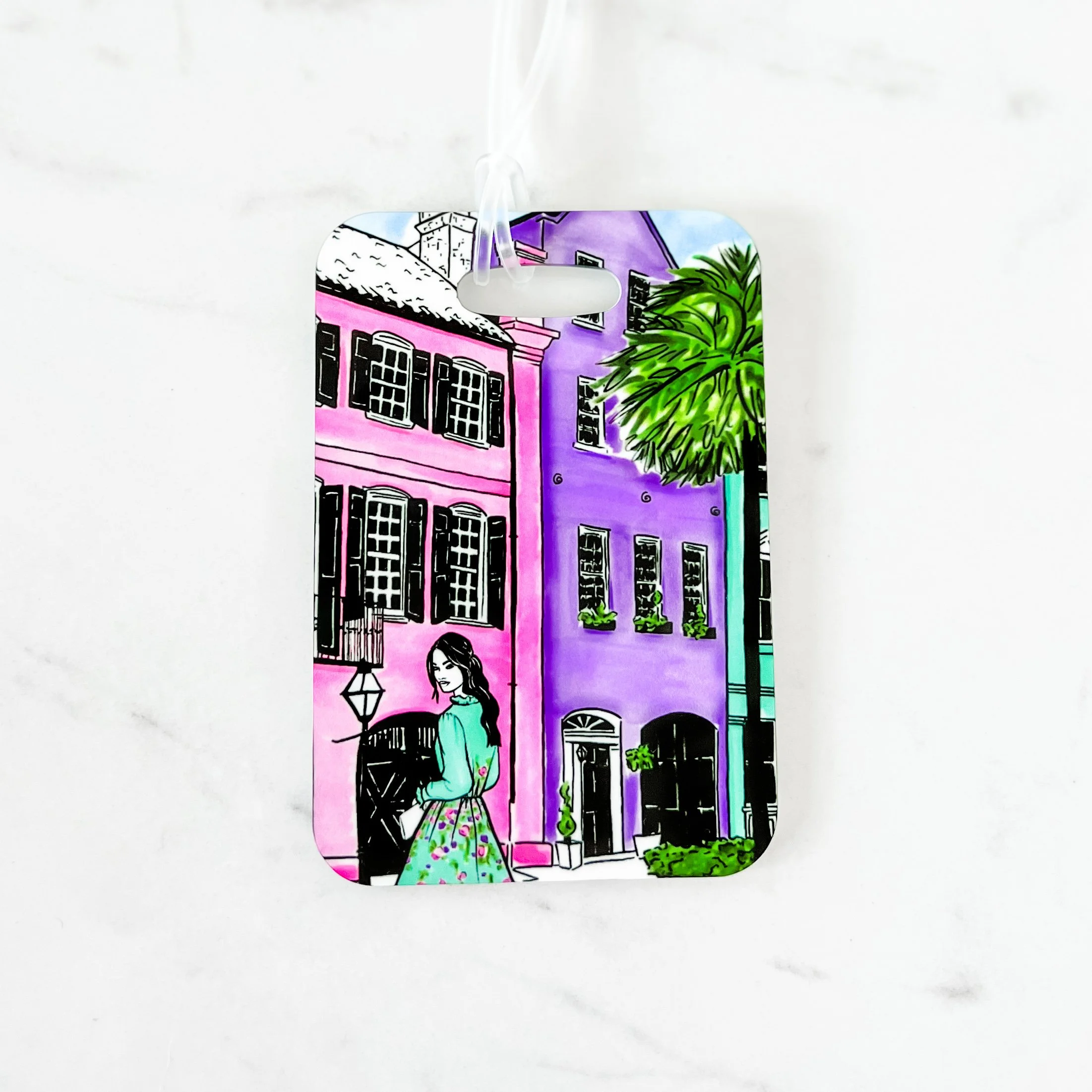 Charleston Fashion Luggage Tag (Rainbow Row)