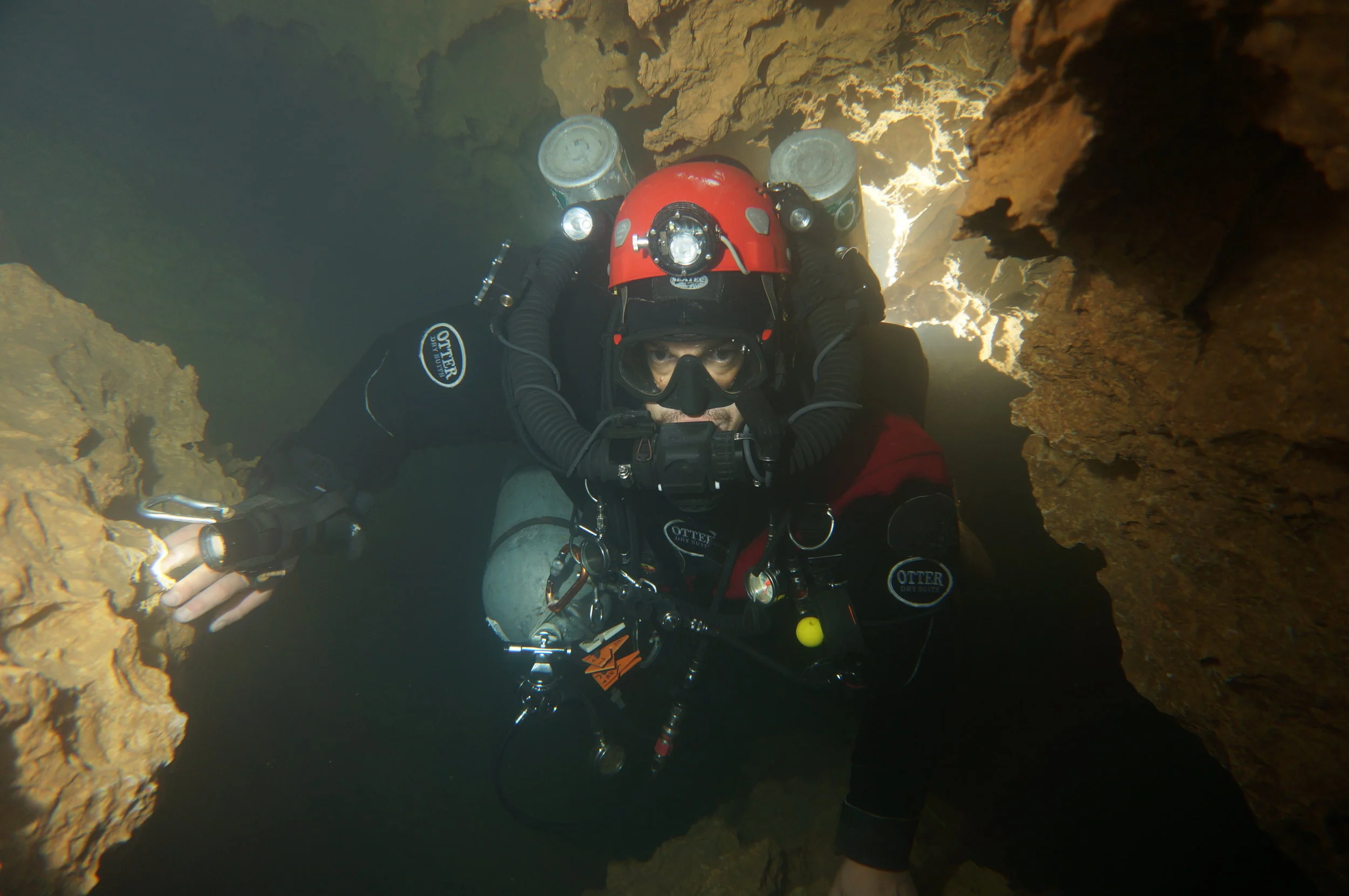 Andreas Klocker in sump 1 in the Huautla resurgence. Photo by Chris Jewell.