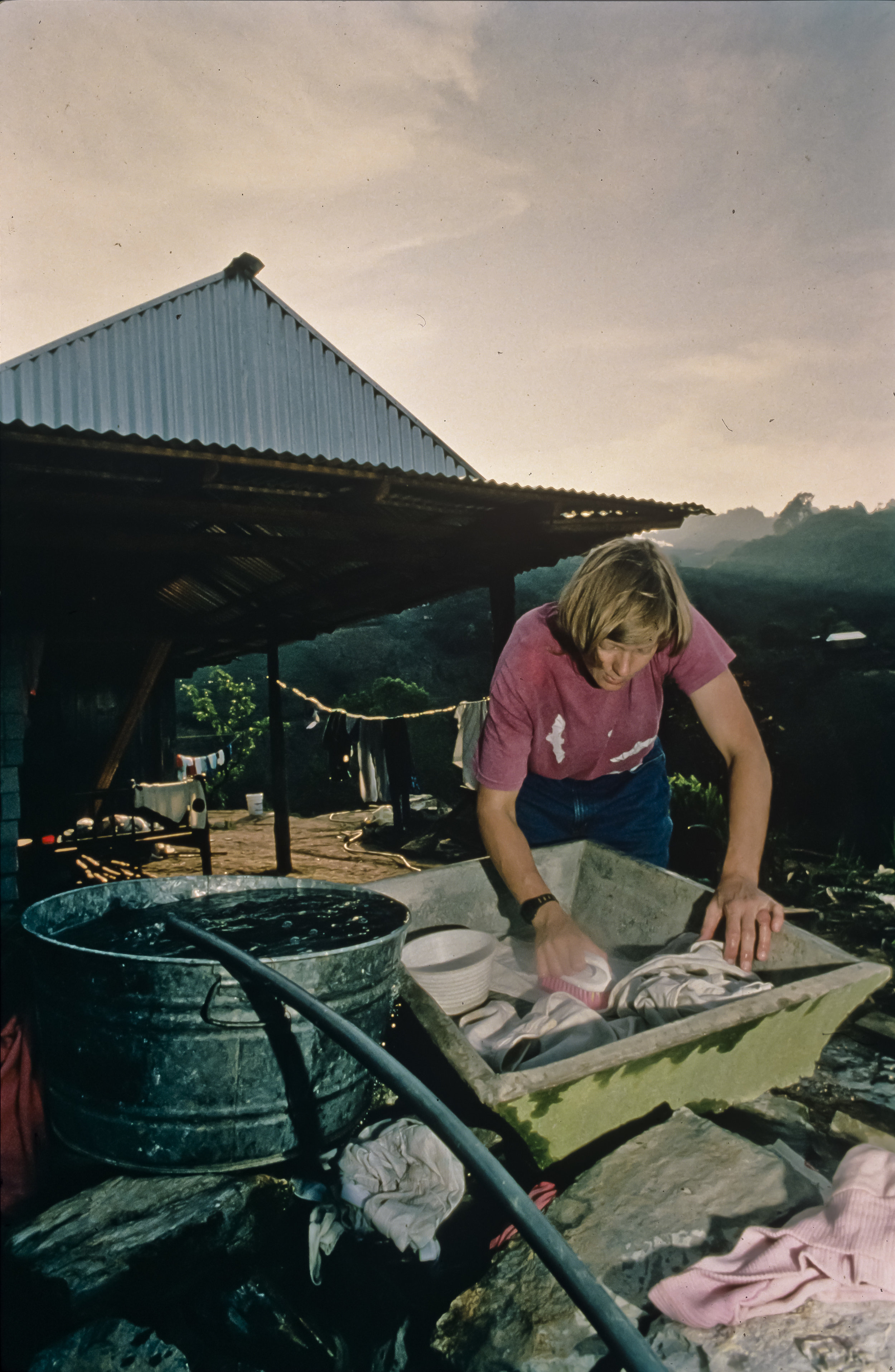  Laundry day for Barbara am Ende at Olivia Pereda's wash board. Photo by U. S. Deep Caving Team/Bill Stone. 