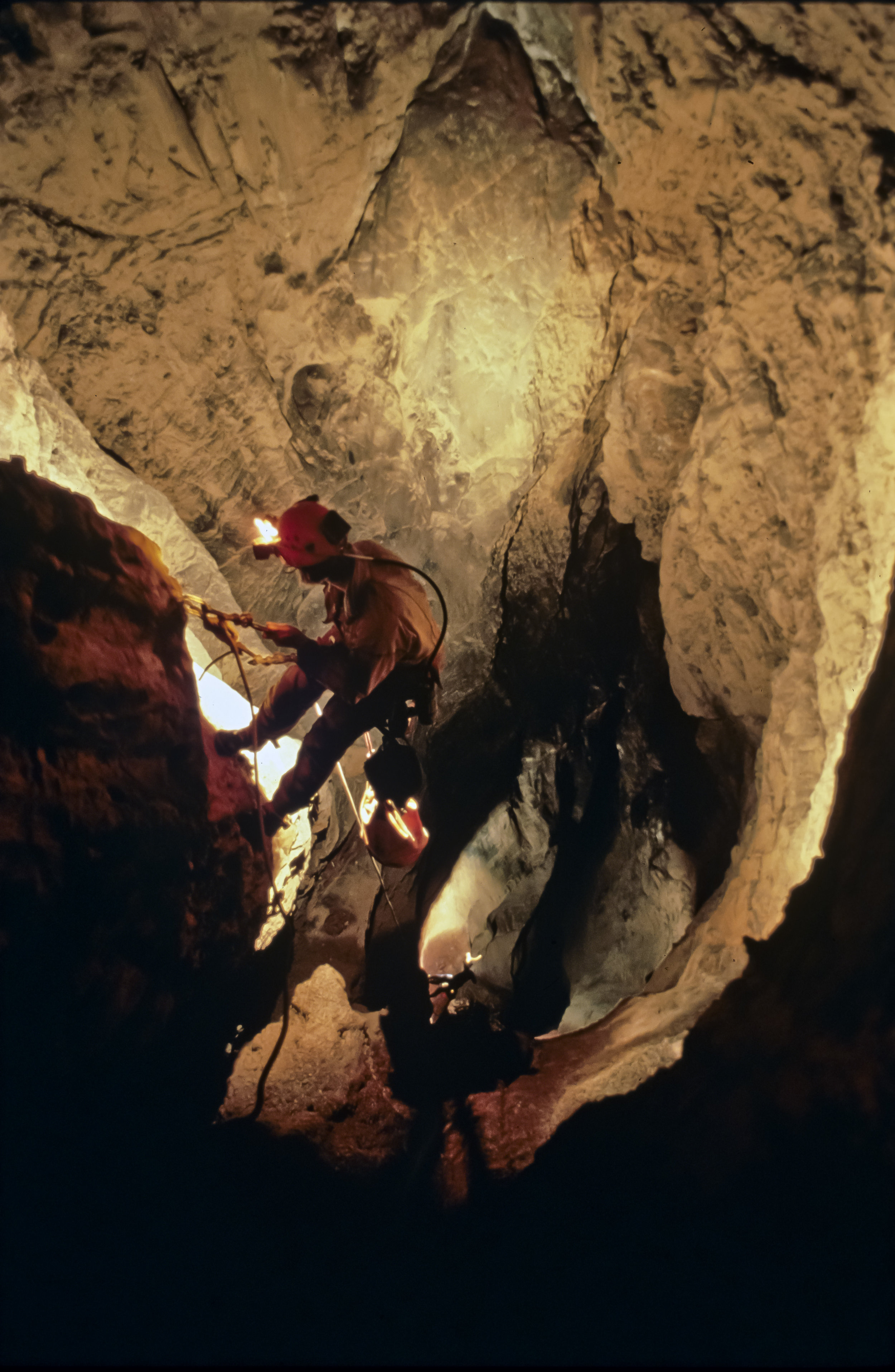  Barbara am Ende (top) and Bill Stone descend the second and third segments of the 100m Shaft. Photo by U. S. Deep Caving Team/Wes Skiles. 