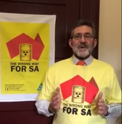 Not a joke. In announcing that he was joining a 'fact-finding delegation', Greens politician Mark Parnell donned this t-shirt and displayed this tea-towel.