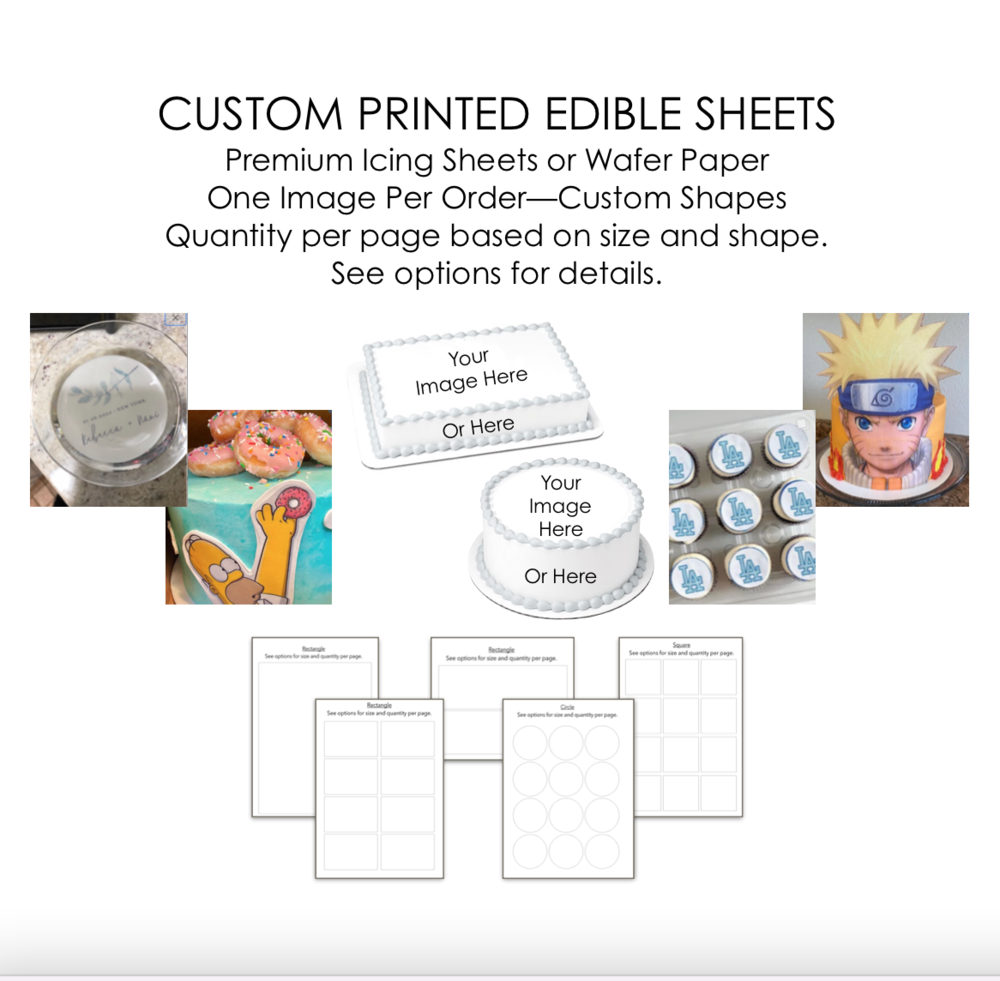 Custom Edible Icing Sheet or Edible Wafer Paper — The CookieMonger Edible  Butterflies, Embossing Sheets, and Edible Drink and Cupcake Toppers