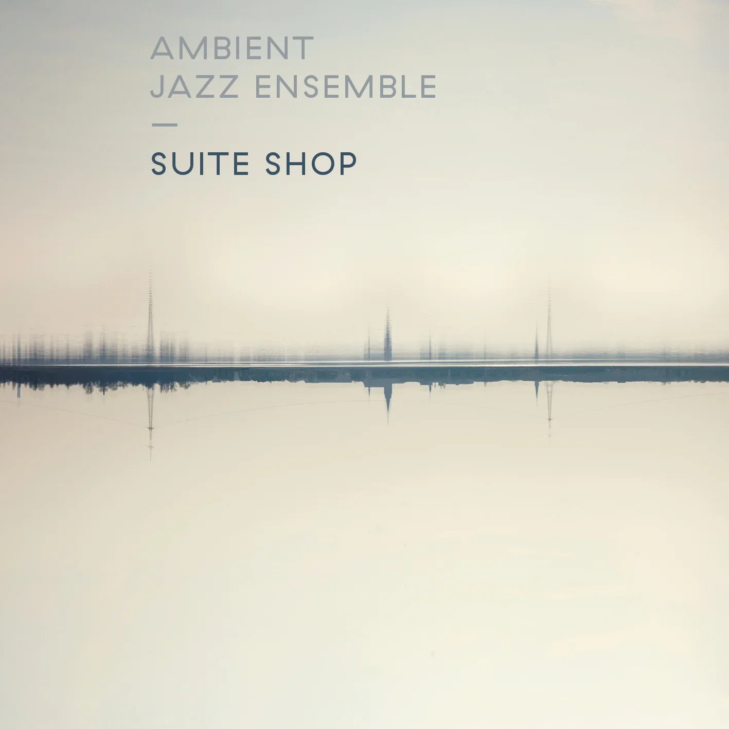 Album cover for 'Suite Shop' by Ambient Jazz Ensemble (AJE). A cinematic orchestral jazz album released on Here & Now Recordings, Woking UK.