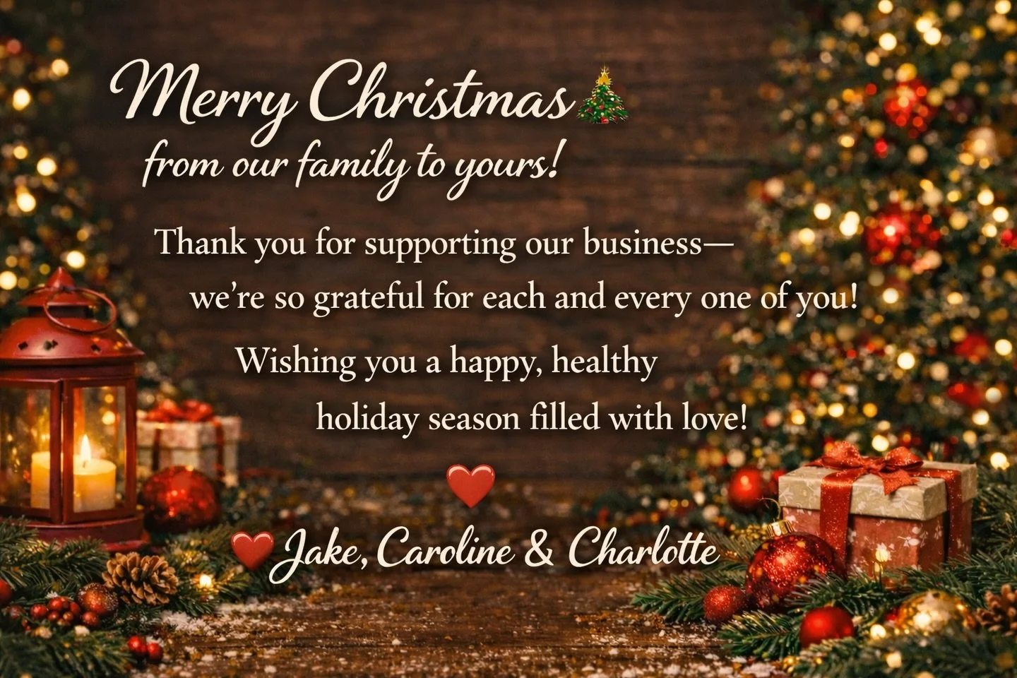 With holiday cheer and gratitude, Jake, Caroline, and Charlotte ❤️🎉🎄