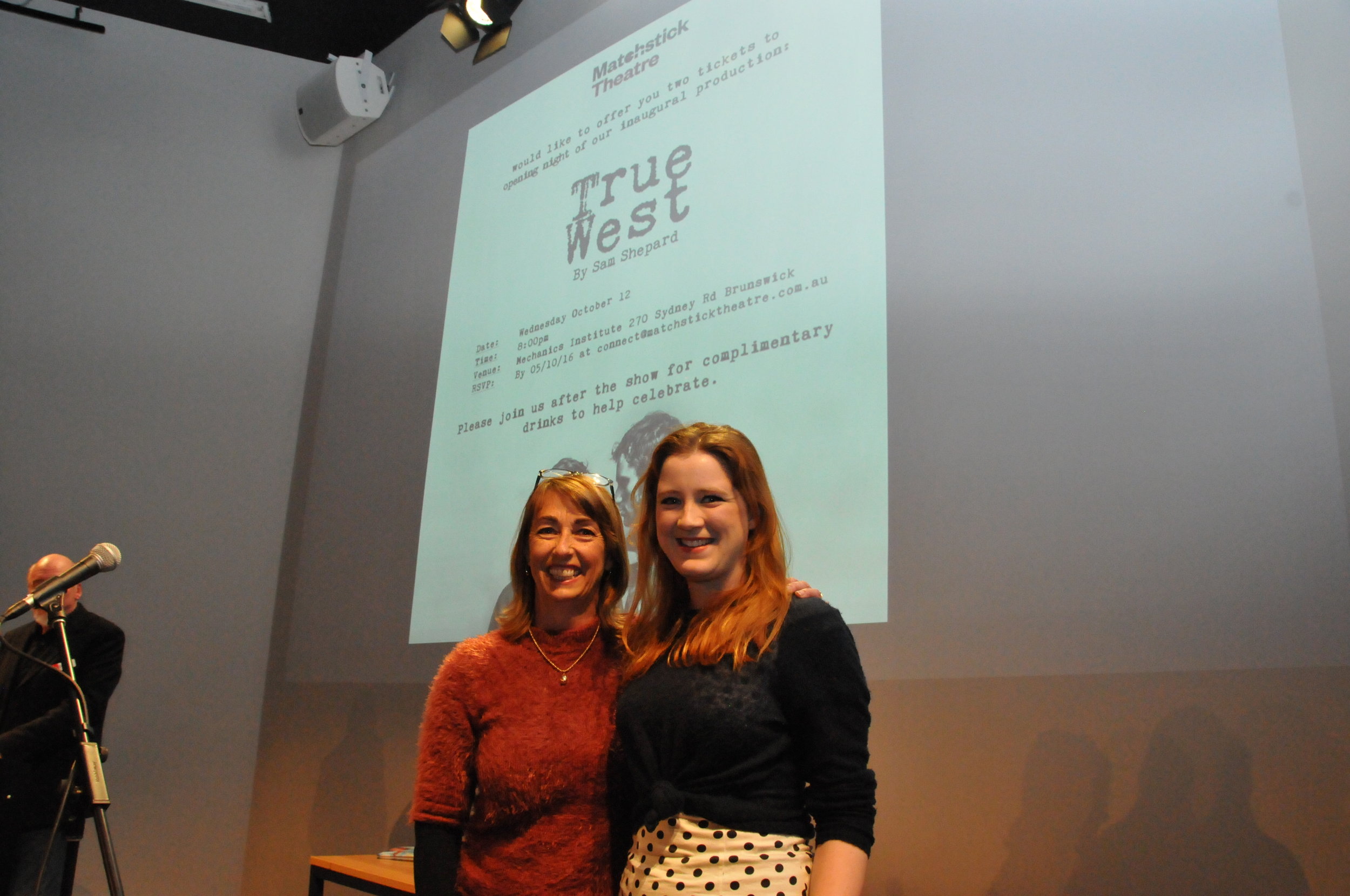 Matchstick Theatre Co representative with Carmel Flynn from BLOC Theatre