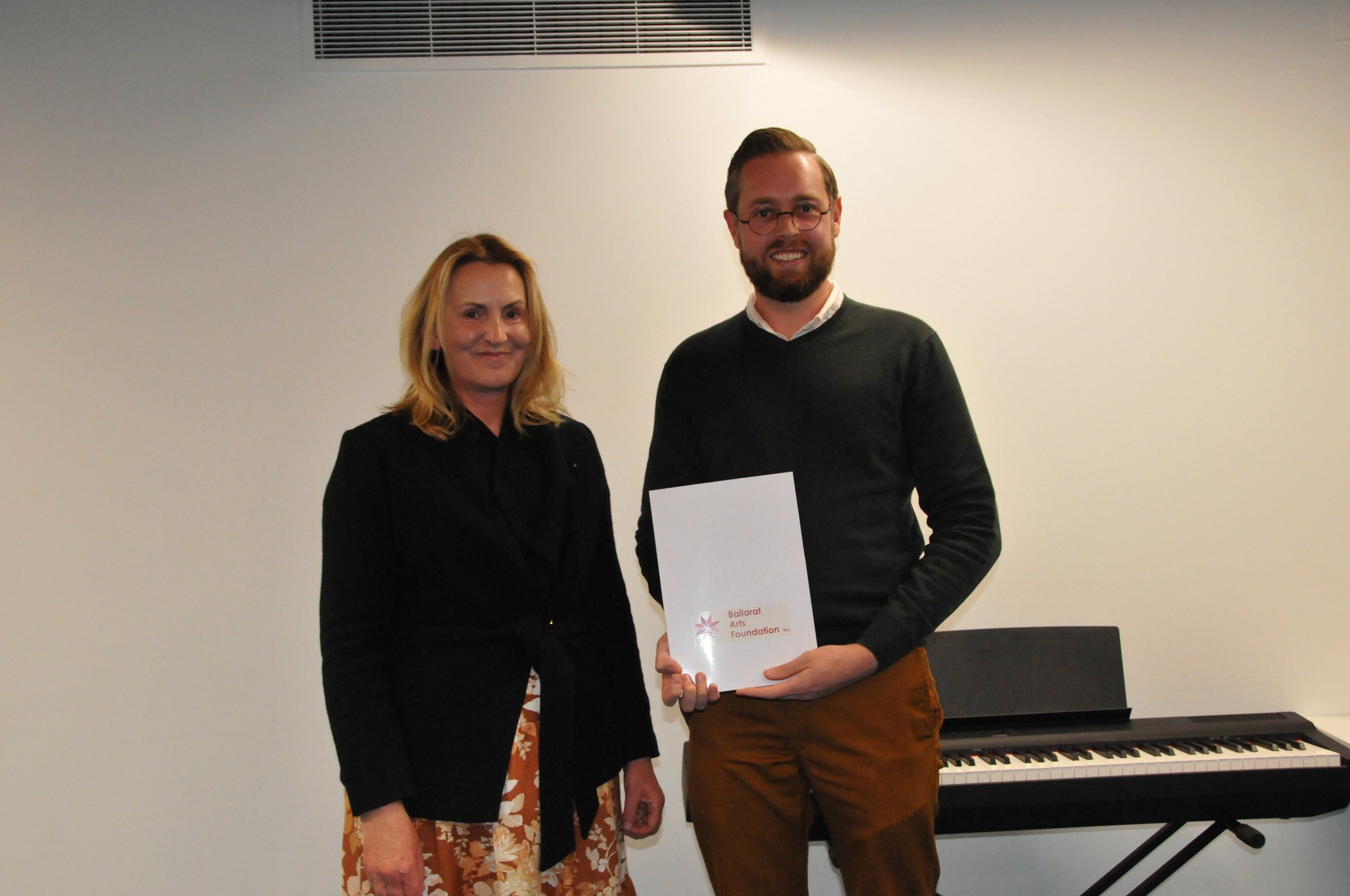 Kym Haymes representing the Haymes Family Foundation with award recipeint Spencer Harrison.jpeg