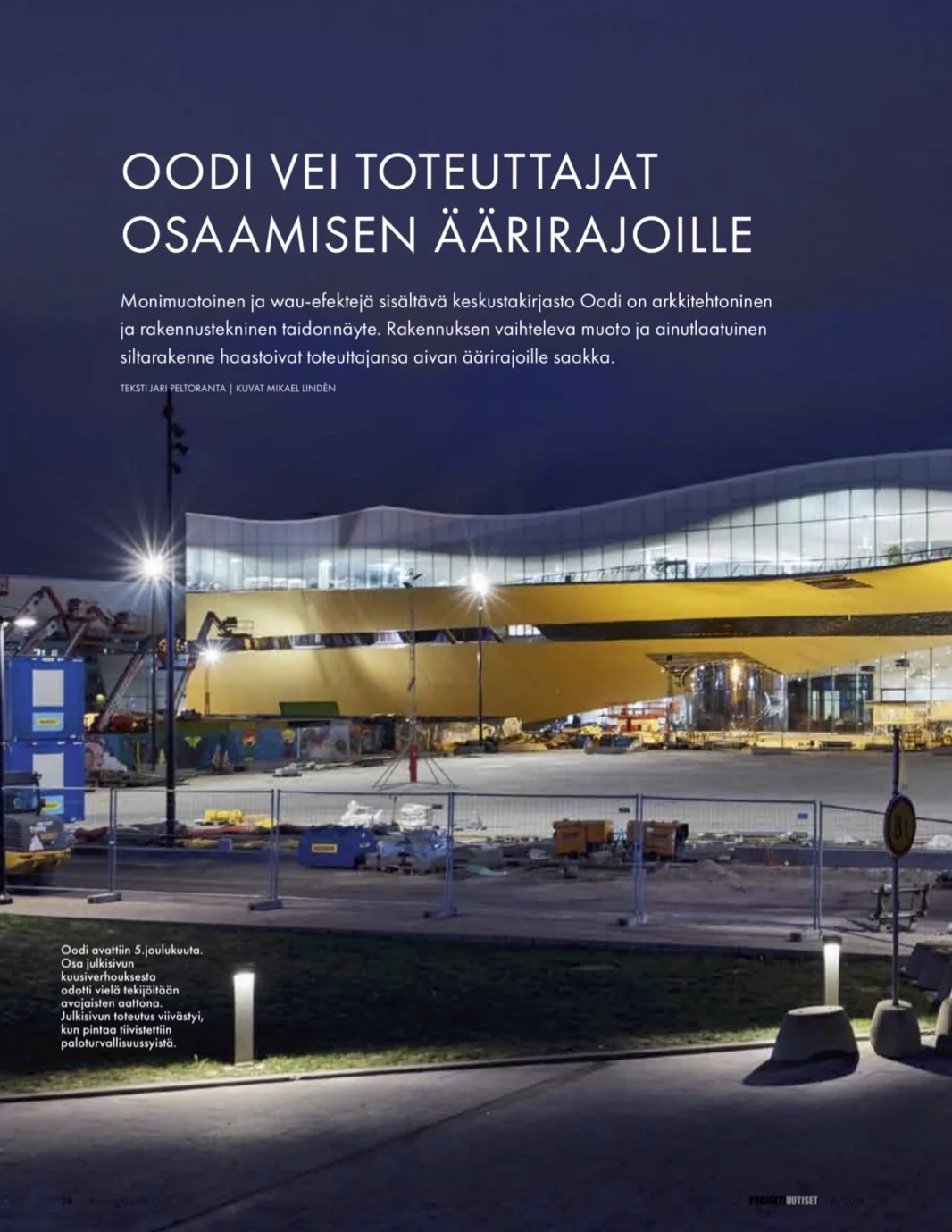 Lehtijuttu uudesta Oodi-kirjastosta, Projektiuutiset nro 6/2018