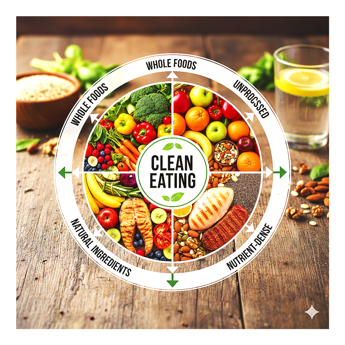 einfache, natürliche, unverarbeitete Lebensmittel