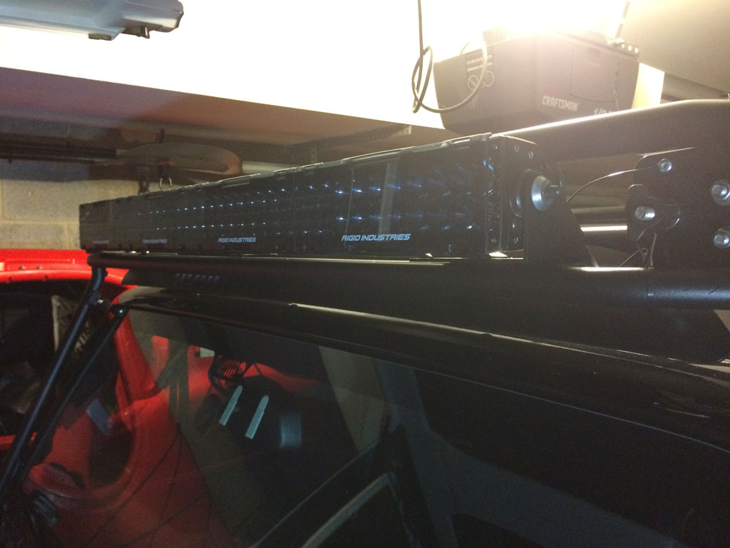 Rigid Industries 40" LED light bar with smoked covers. the First State requires lighting above headlights to be covered.